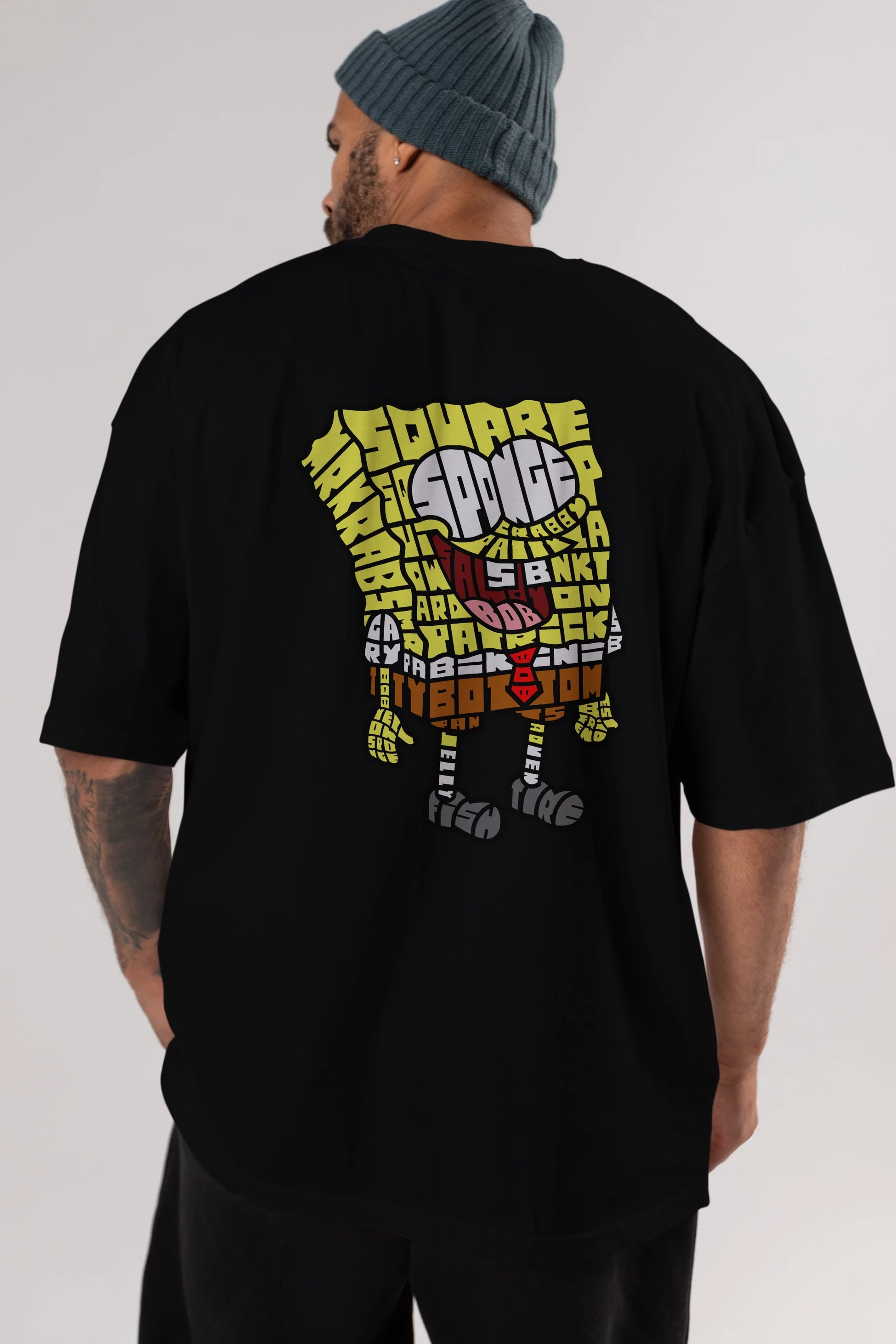 Yellow Sponge Arka Baskılı Oversize t-shirt %100 pamuk Erkek Kadın Unisex