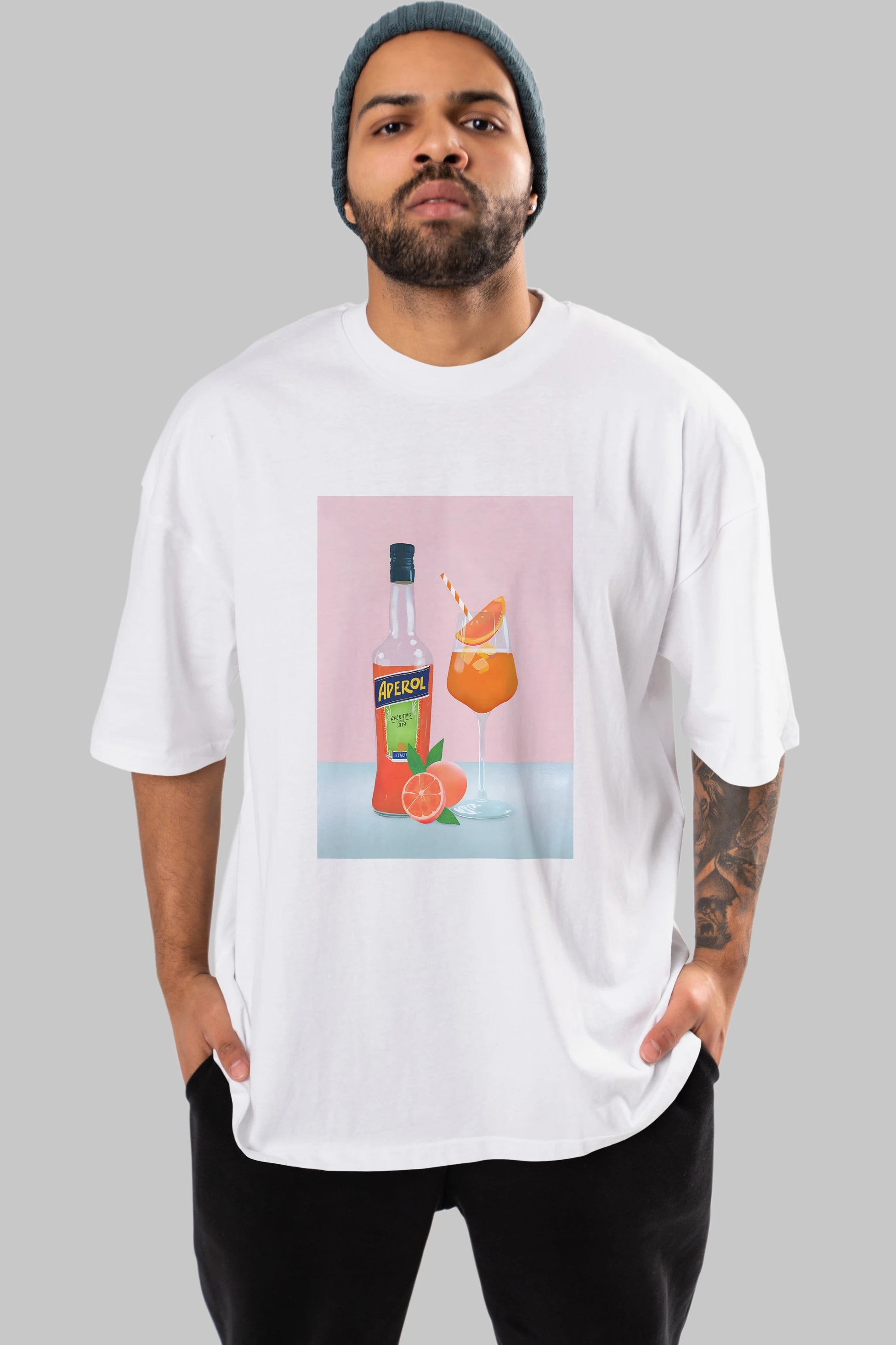 Aperol Spritz 3 Ön Baskılı Oversize t-shirt Erkek Kadın Unisex %100 Pamuk Bisiklet Yaka tişort