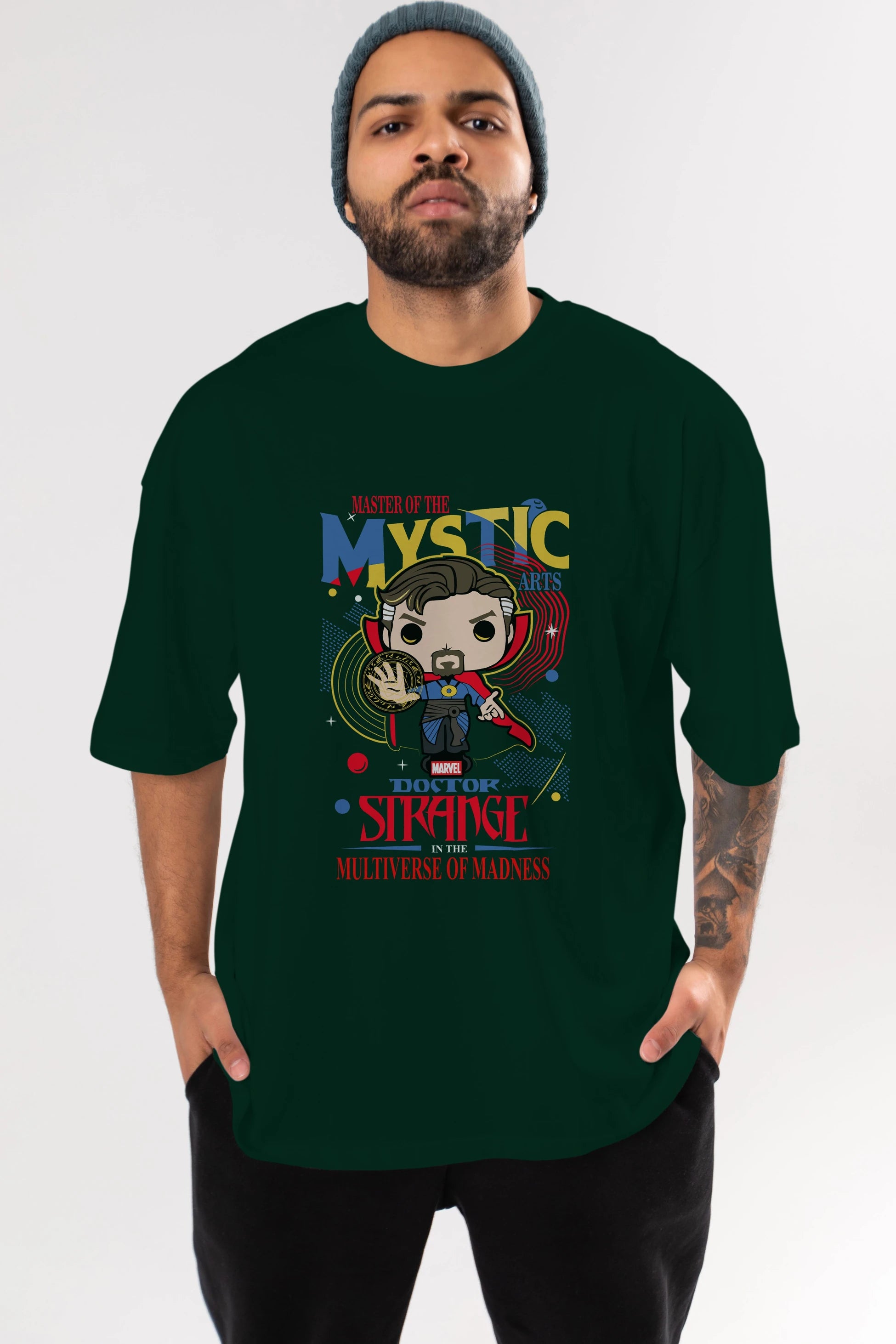 Doctor Strange Ön Baskılı Oversize t-shirt Erkek Kadın Unisex %100 Pamuk Bisiklet Yaka tişort