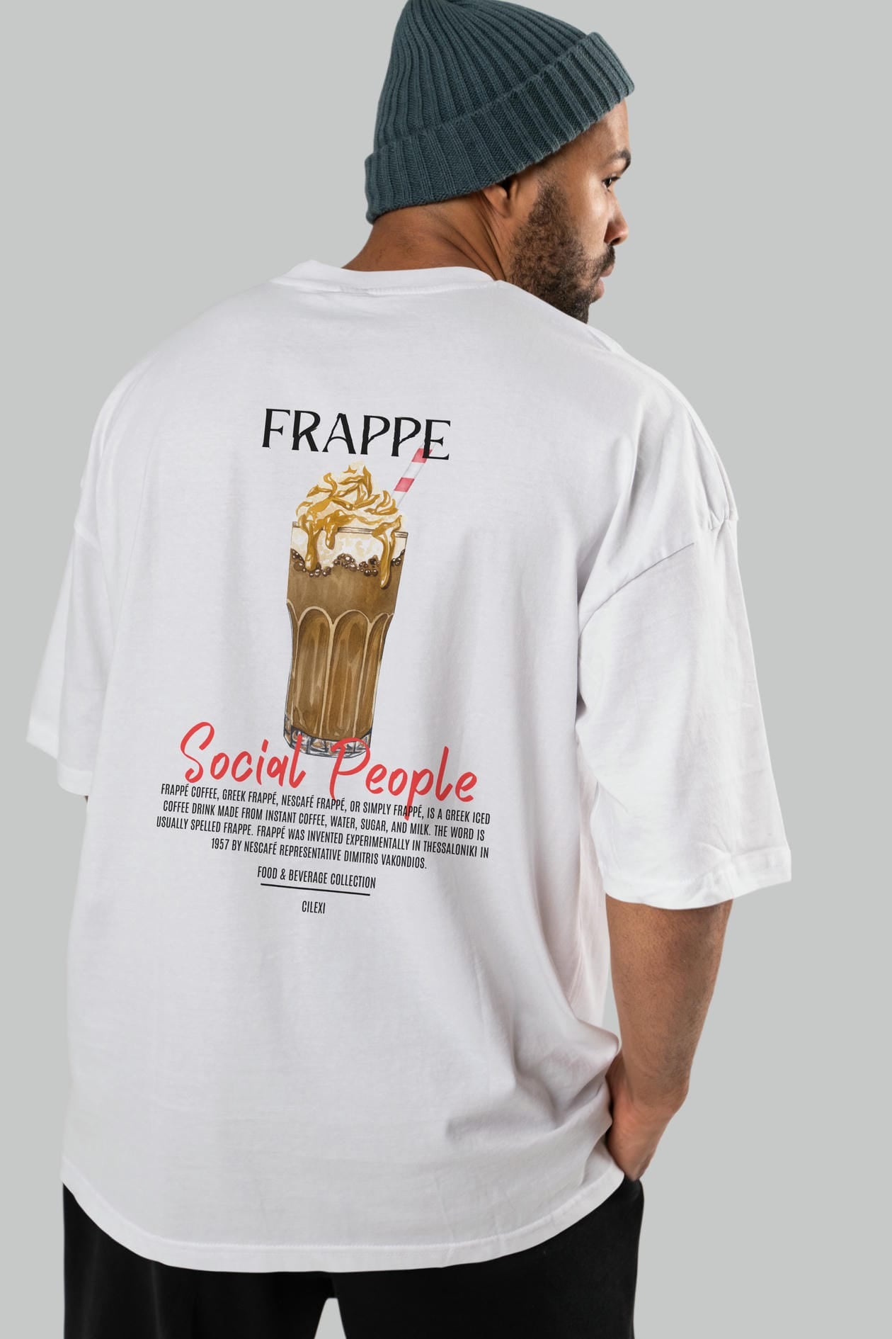Frappe Kokteyl Serisi Baskılı Oversize t-shirt Erkek Kadın Unisex %100 Pamuk Bisiklet Yaka tişort