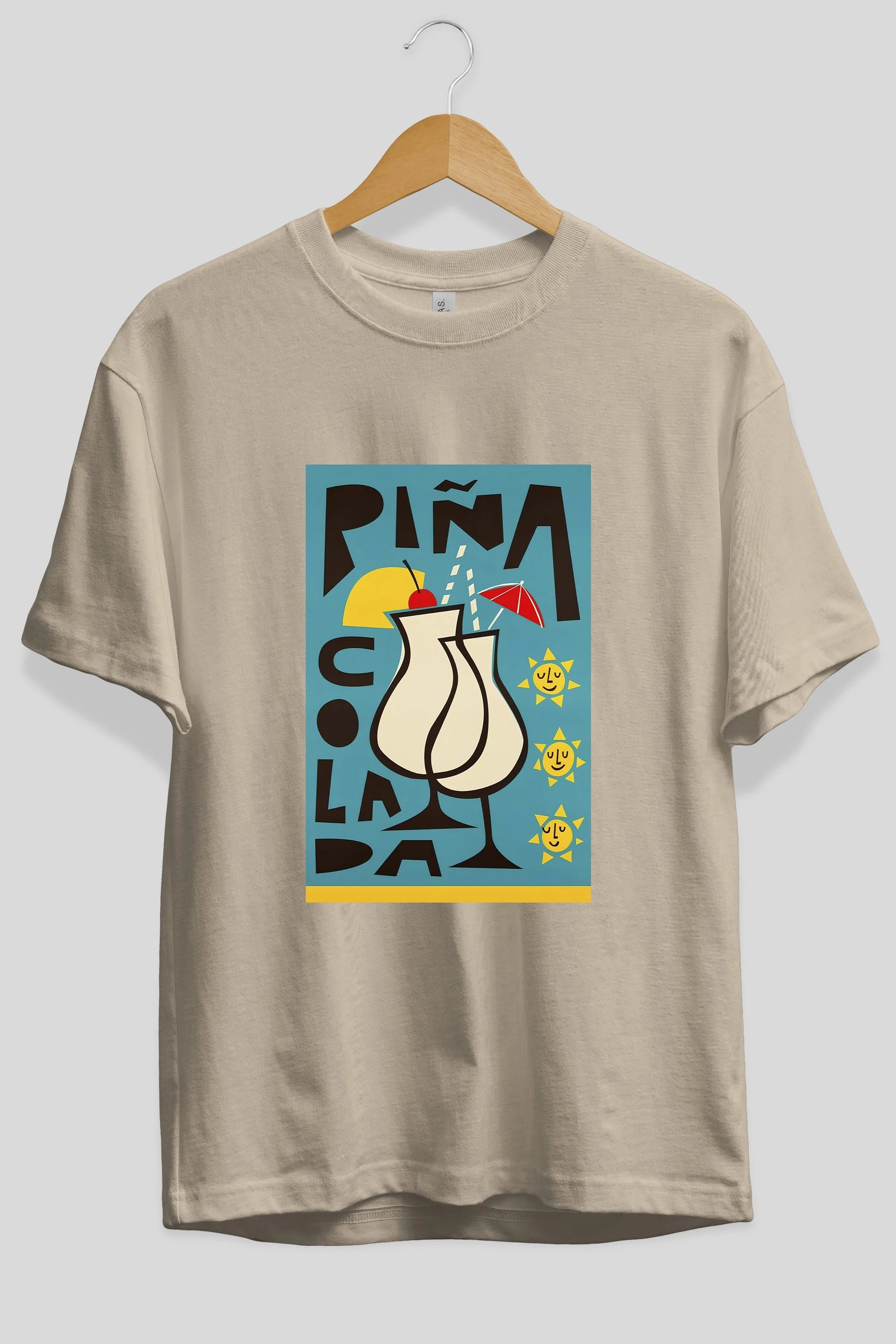 Pina Colada 4 Ön Baskılı Oversize t-shirt Erkek Kadın Unisex %100 Pamuk Bisiklet Yaka tişort