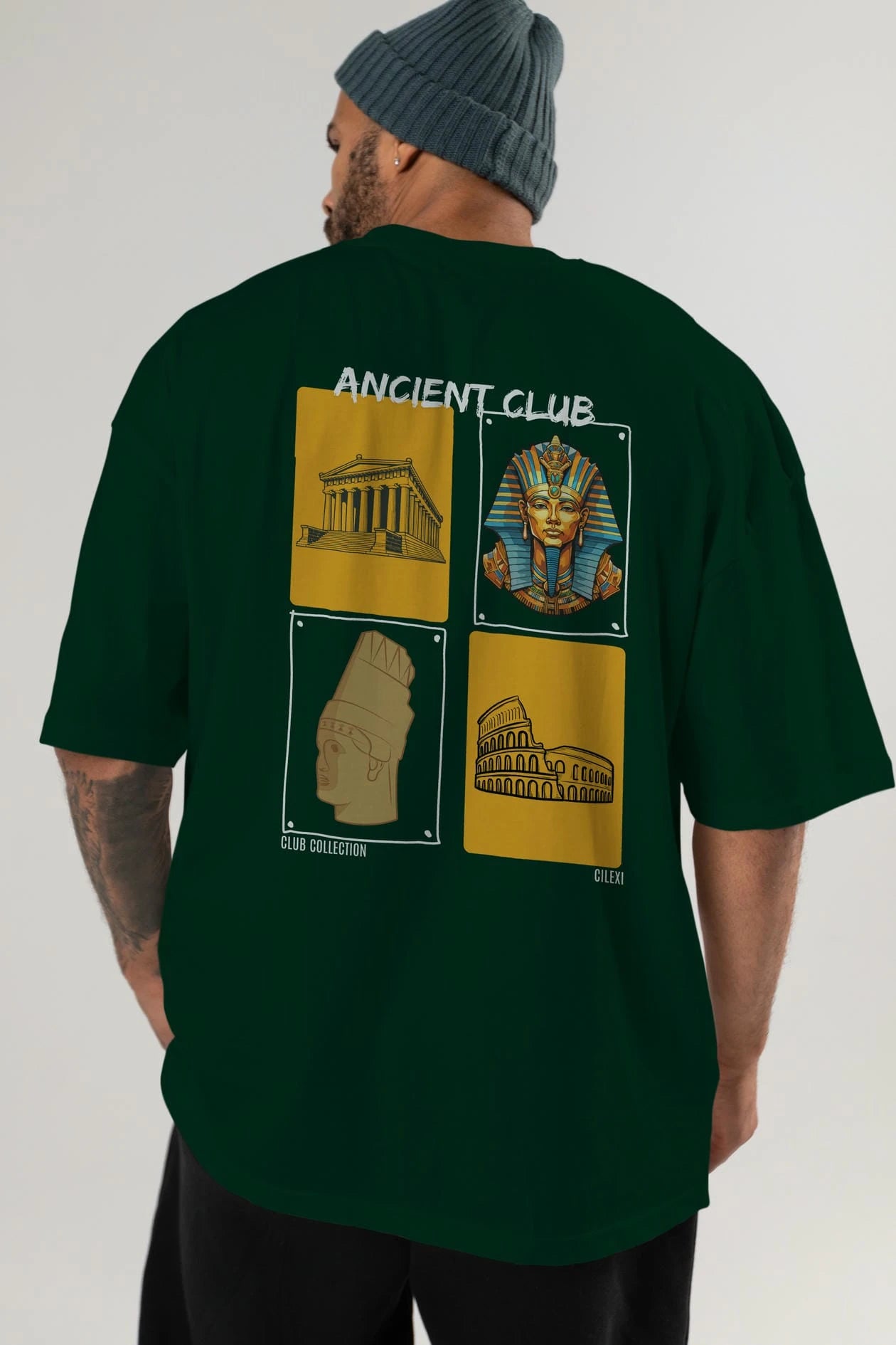 Ancient Club Arka Baskılı Oversize t-shirt Erkek Kadın %100 Pamuk Bisiklet Yaka tişort