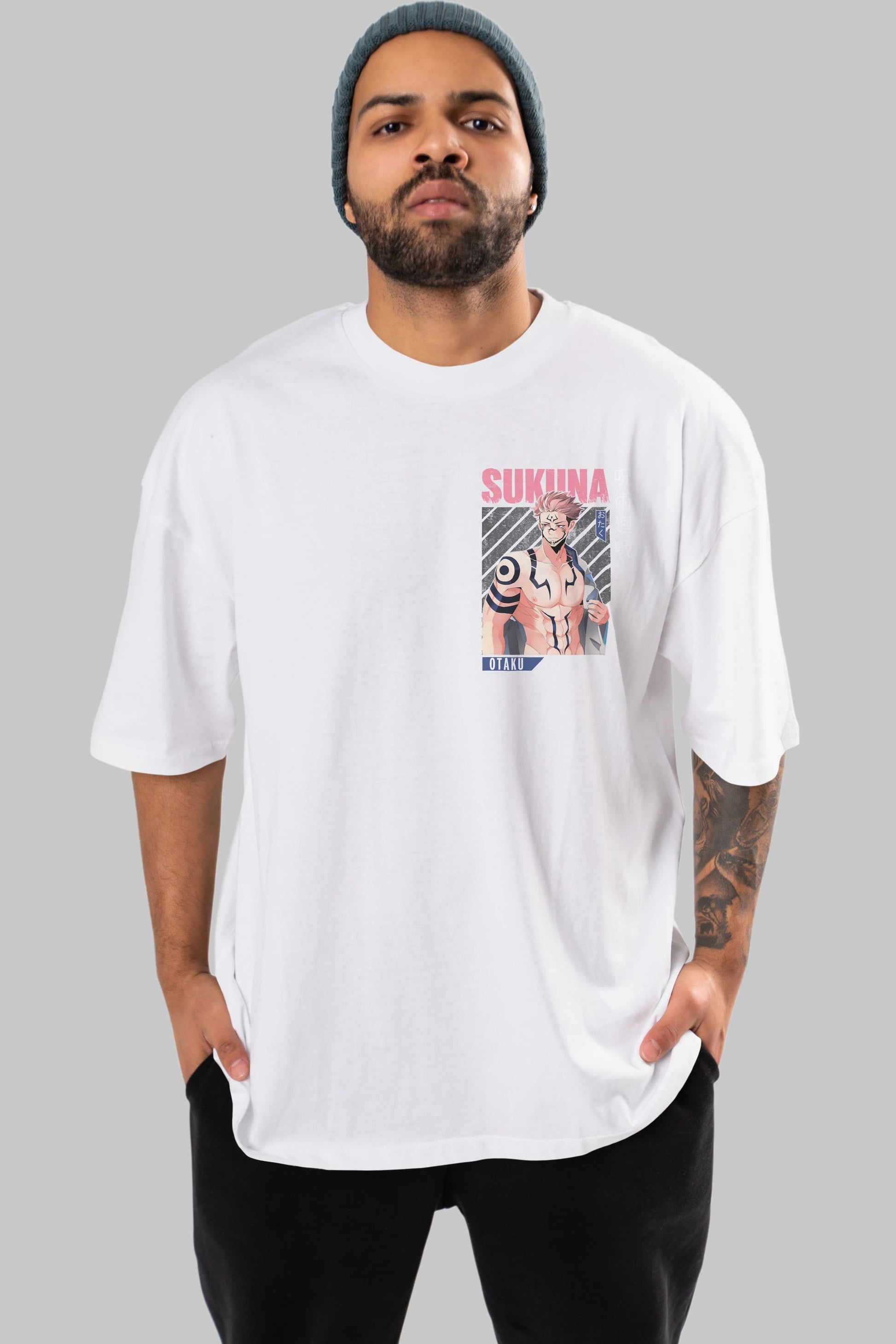 Sukuna Ryoumen 1 Ön Sol Baskılı Oversize t-shirt Erkek Kadın Unisex %100 Pamuk Bisiklet Yaka tişort