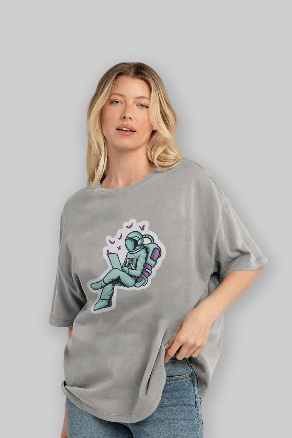 Work with Butterflies in Space Sticker Ön Baskılı Oversize t-shirt Erkek Kadın Unisex