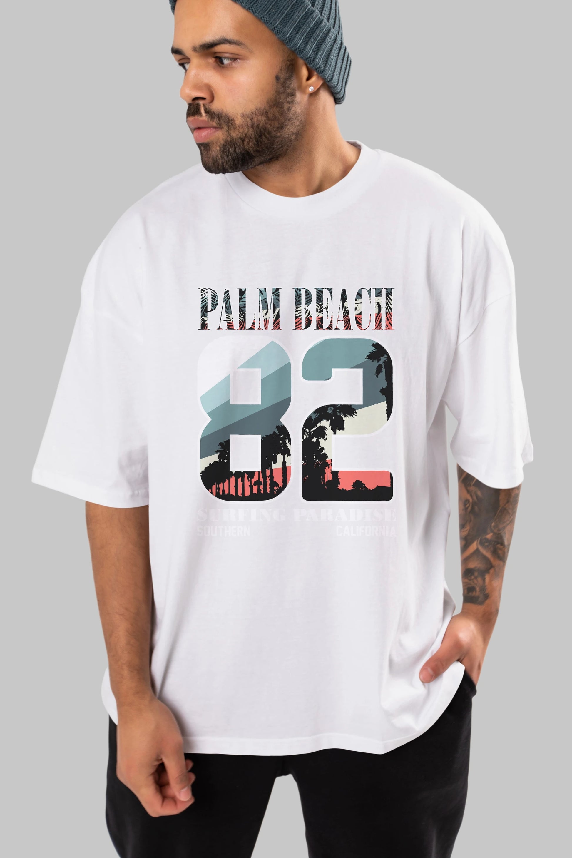 Palm Beach 82 Ön Baskılı Oversize t-shirt Erkek Kadın Unisex