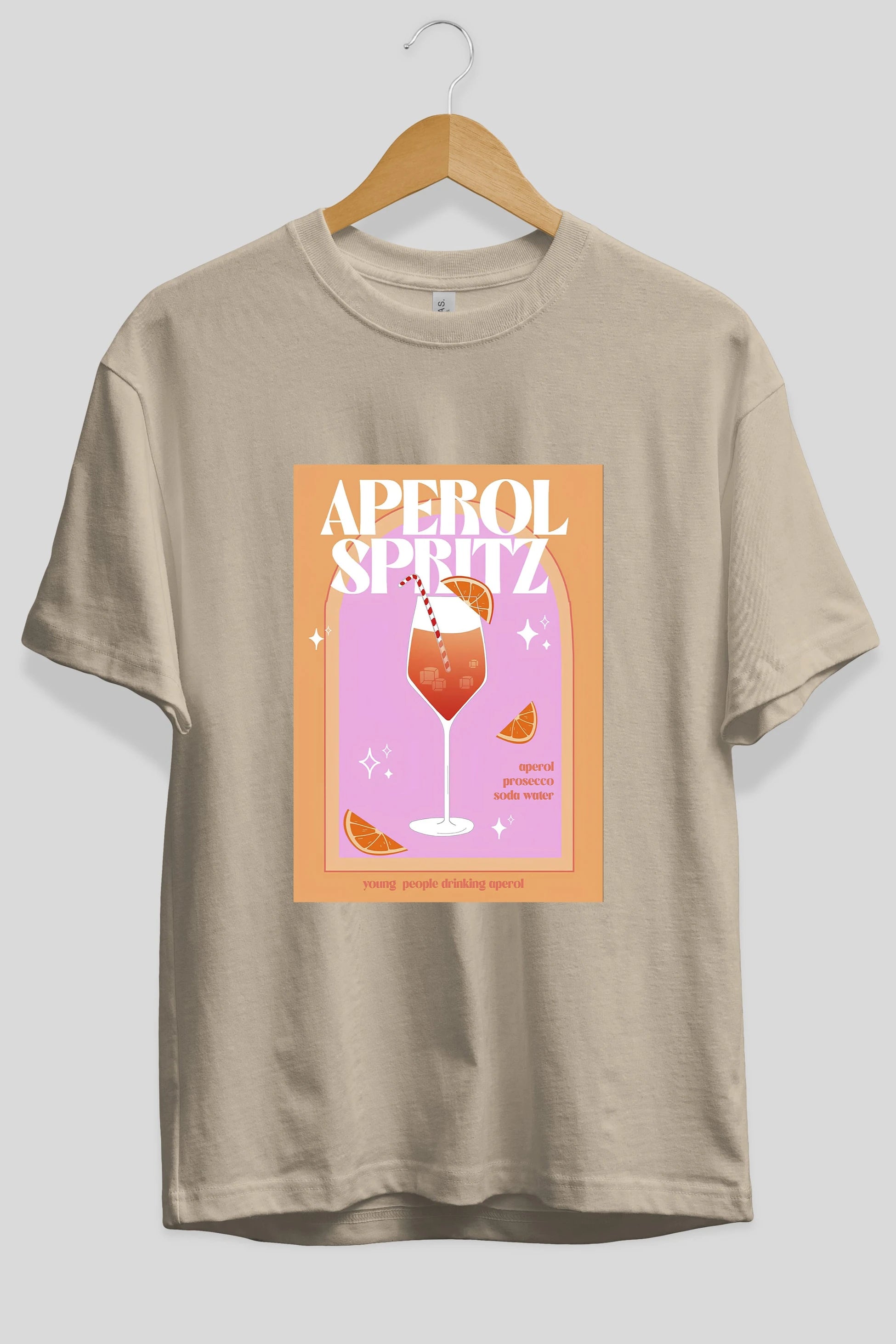 Aperol Spritz 2 Ön Baskılı Oversize t-shirt Erkek Kadın Unisex %100 Pamuk Bisiklet Yaka tişort