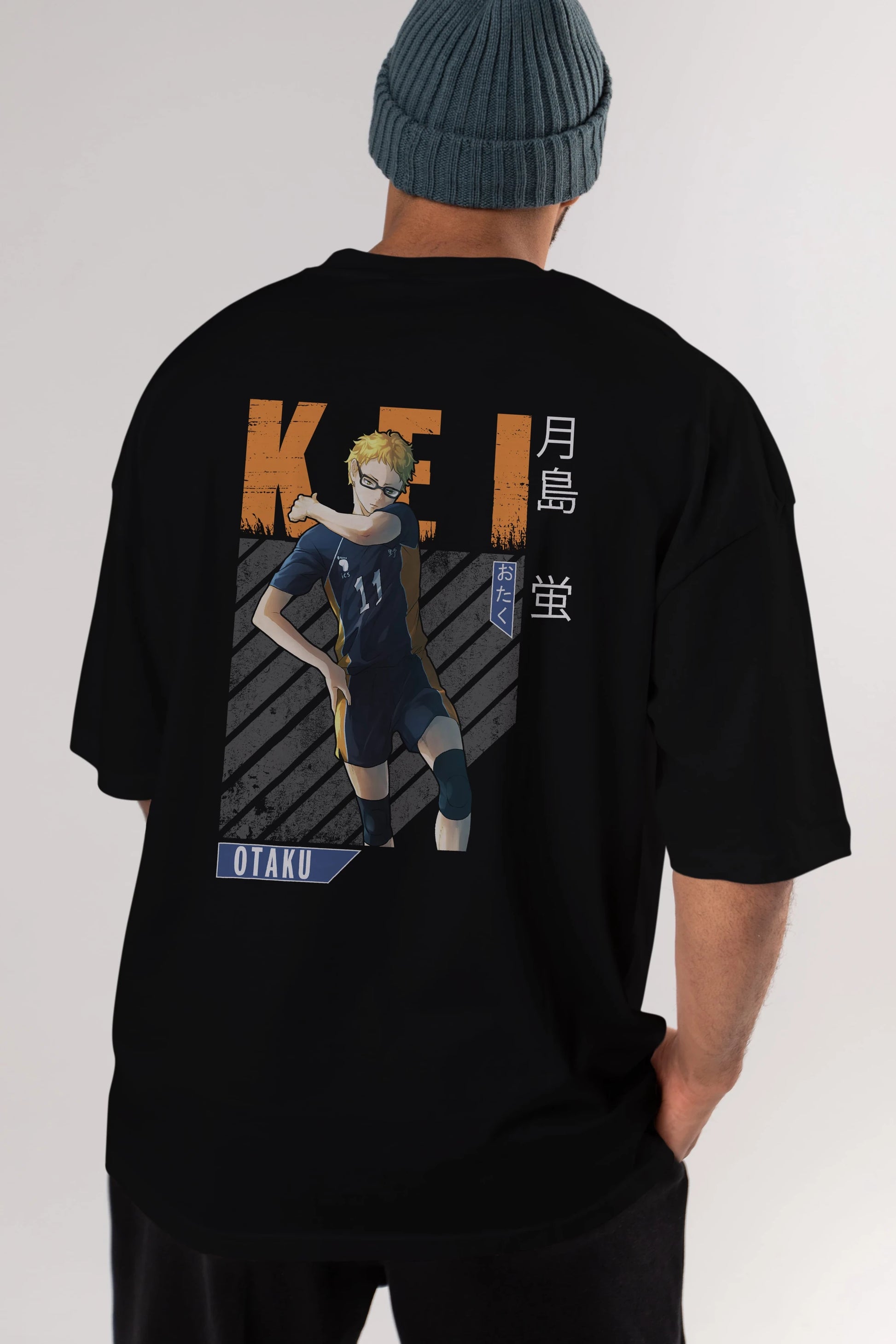 Kei Tsukishima 2 Anime Arka Baskılı Oversize t-shirt Erkek Kadın Unisex
