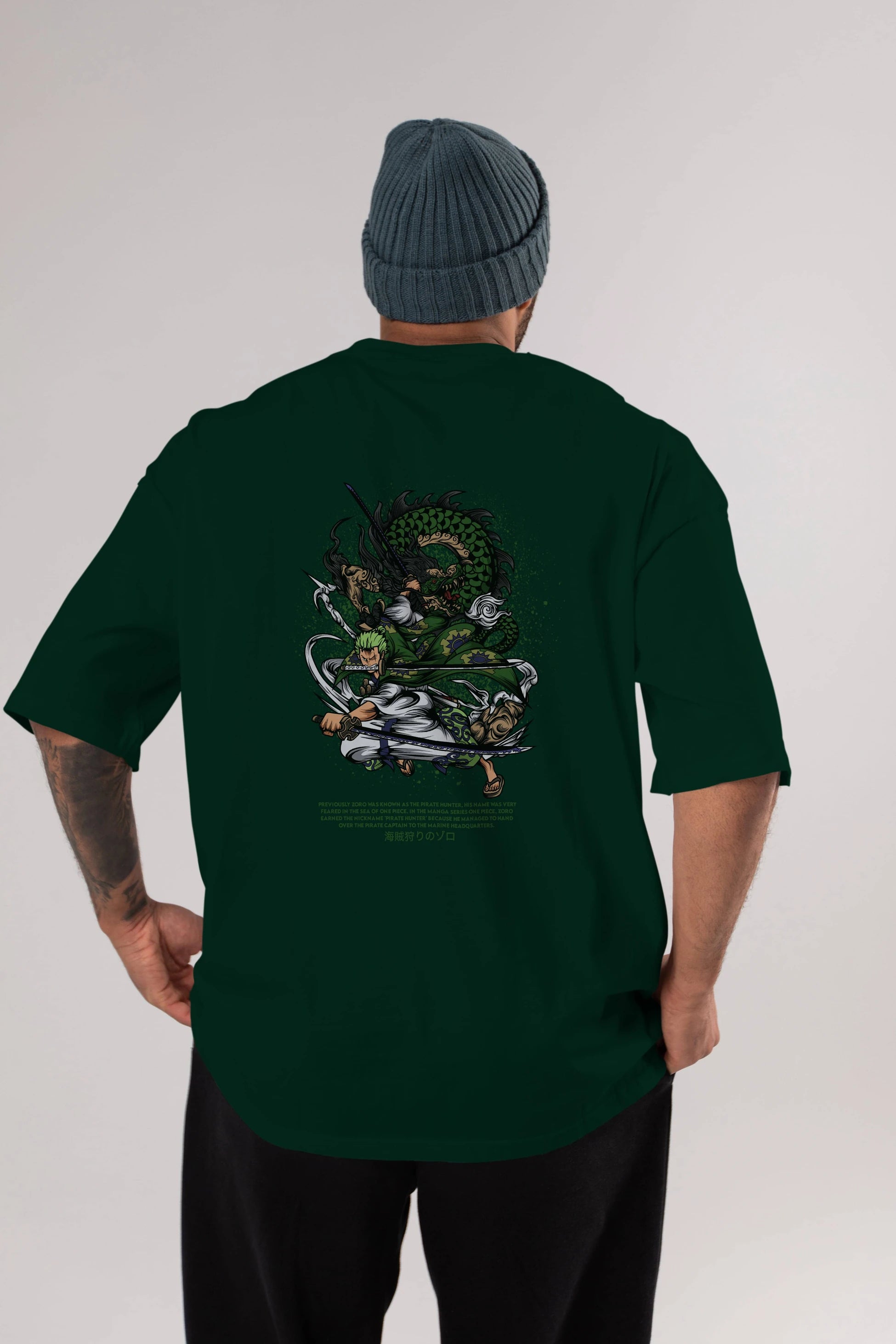 Zoro-ONE PIECE Anime Arka Baskılı Oversize t-shirt Erkek Kadın Unisex