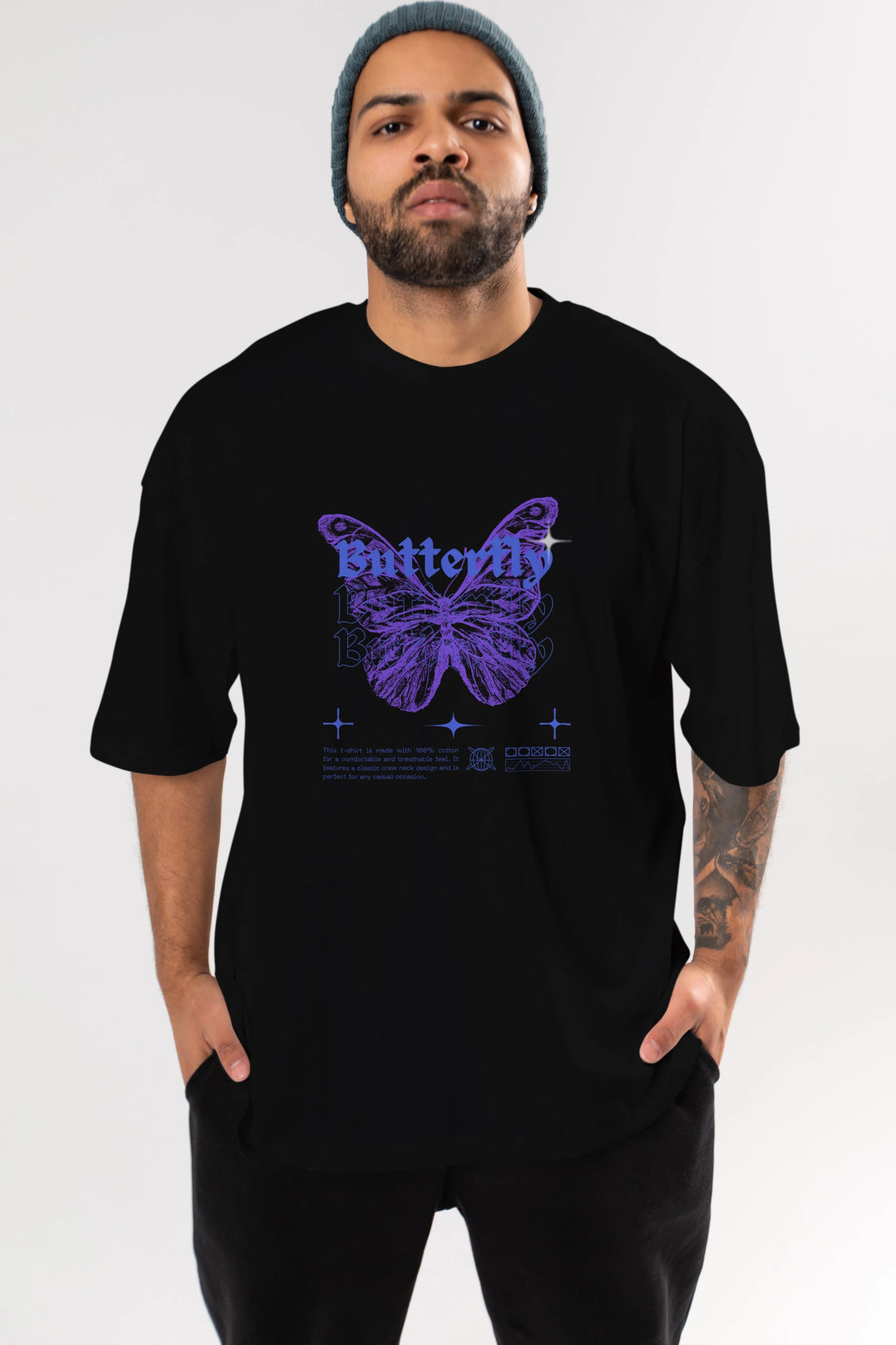 Butterfly Streetwear Ön Baskılı Oversize t-shirt Erkek Kadın Unisex