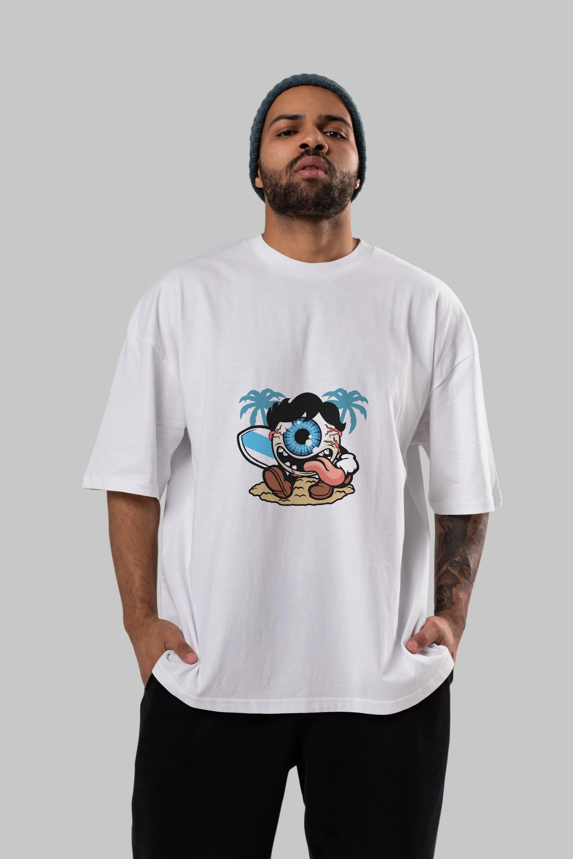 Eye Ball Surfer Ön Baskılı Oversize t-shirt Erkek Kadın Unisex %100 Pamuk tişort