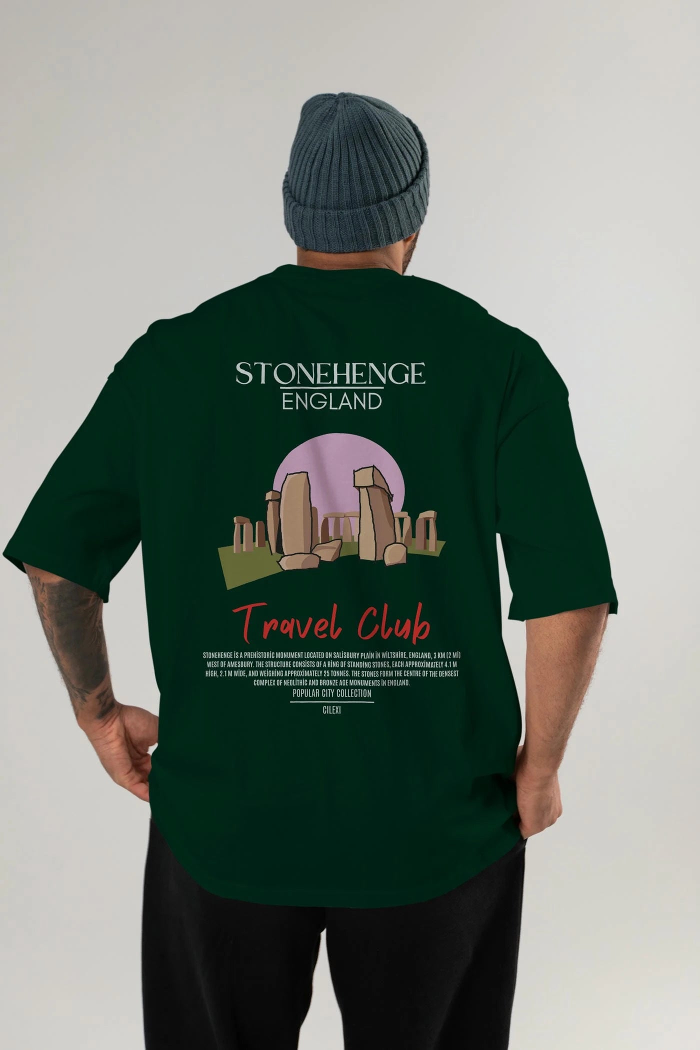 Stonehenge England Arka Baskılı Oversize t-shirt Erkek Kadın Pamuk Bisiklet Yaka tişort