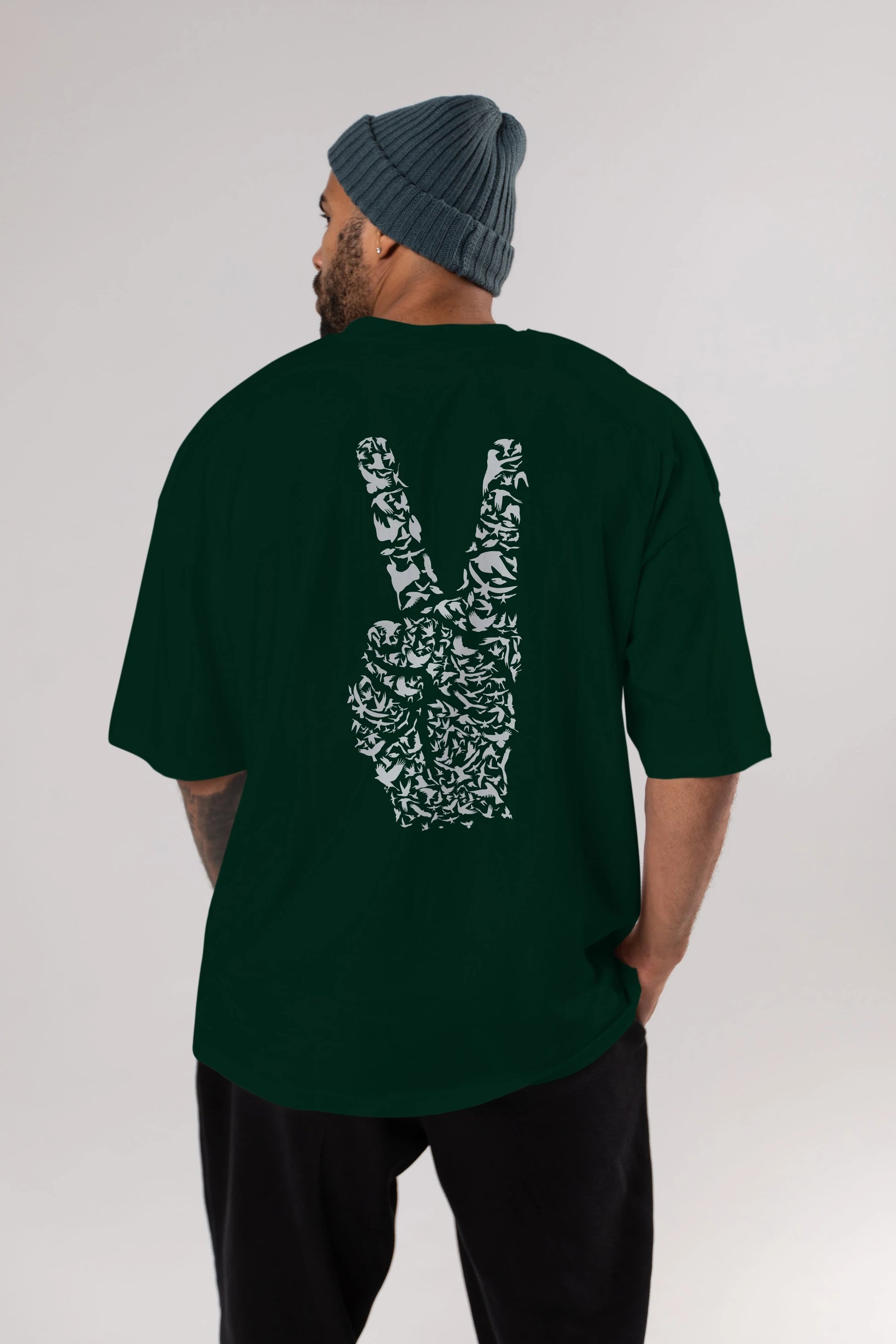 Peace Arka Baskılı Oversize t-shirt %100 pamuk Erkek Kadın Unisex