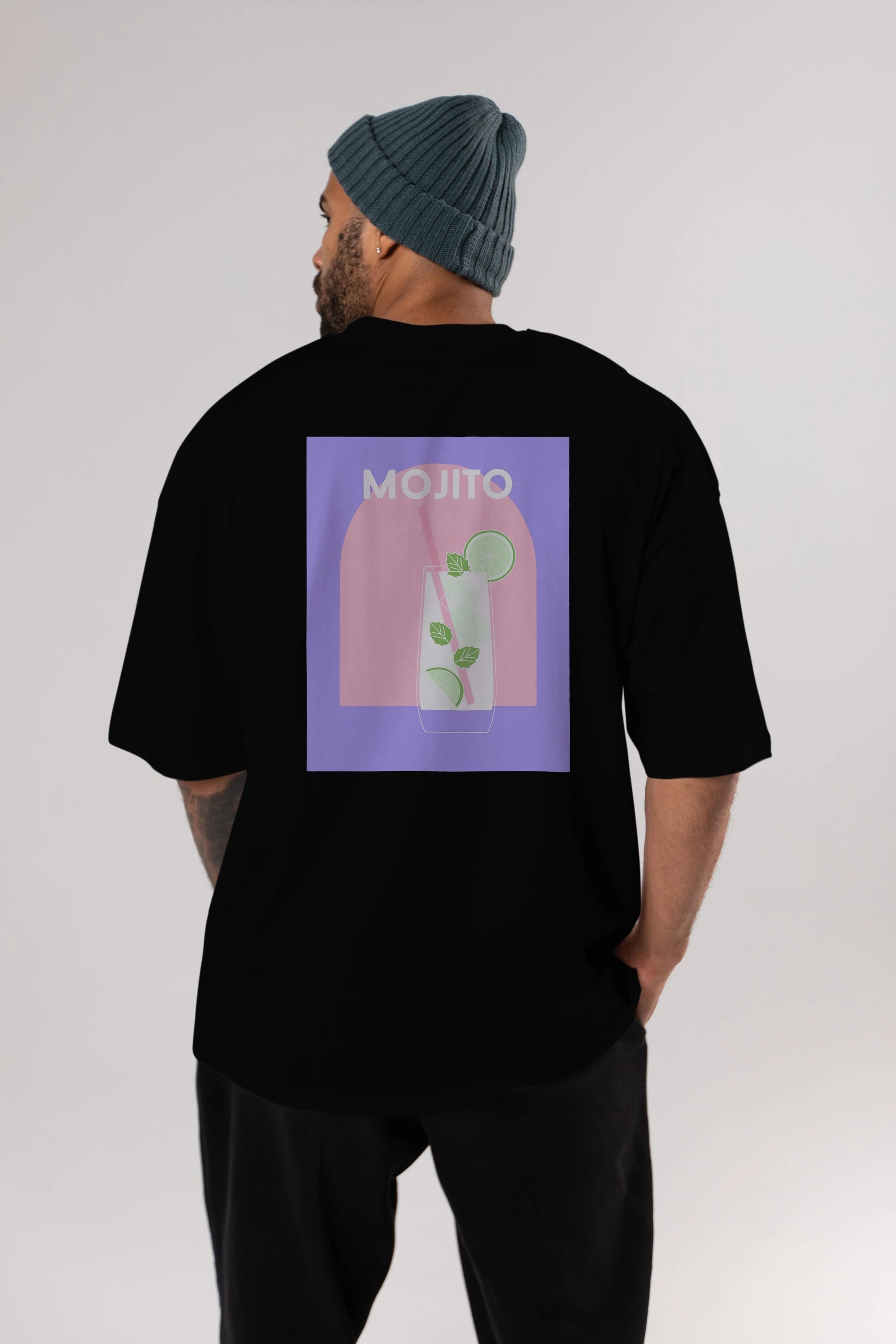 Mojito 2 Arka Baskılı Oversize t-shirt Erkek Kadın Unisex %100 Pamuk Bisiklet Yaka tişort