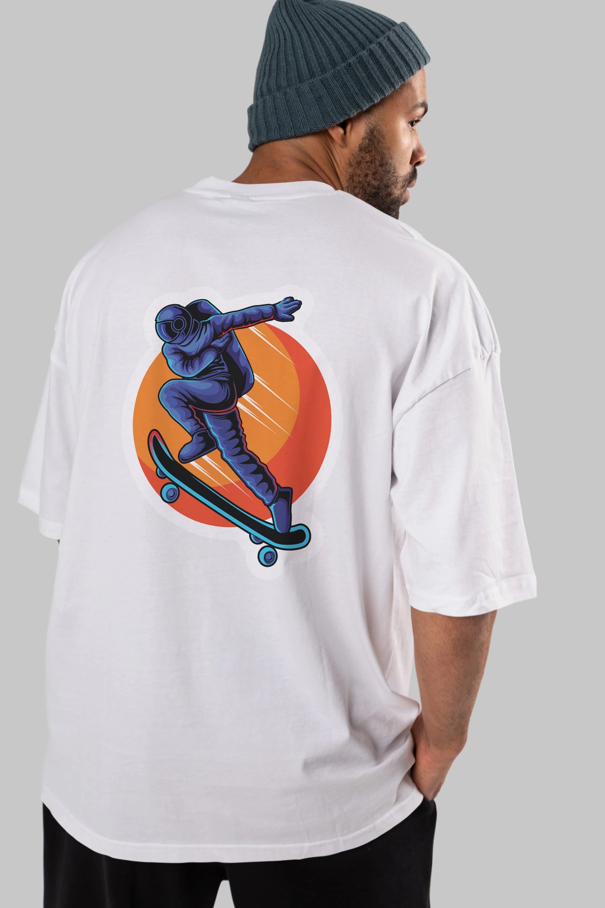 Astroskate Run Sticker Arka Baskılı Oversize t-shirt Erkek Kadın Unisex