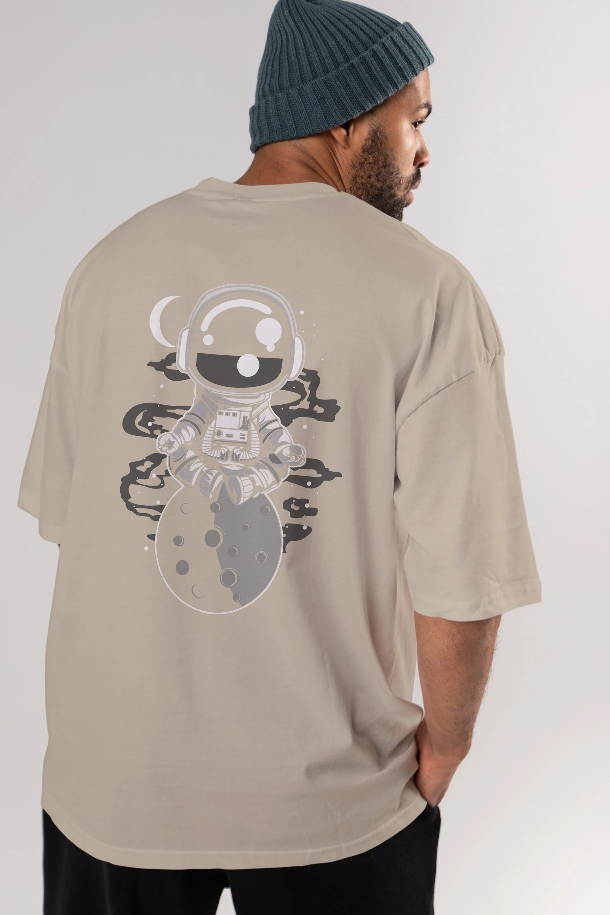 Astronaut Yoga Arka Baskılı Oversize t-shirt Erkek Kadın Unisex