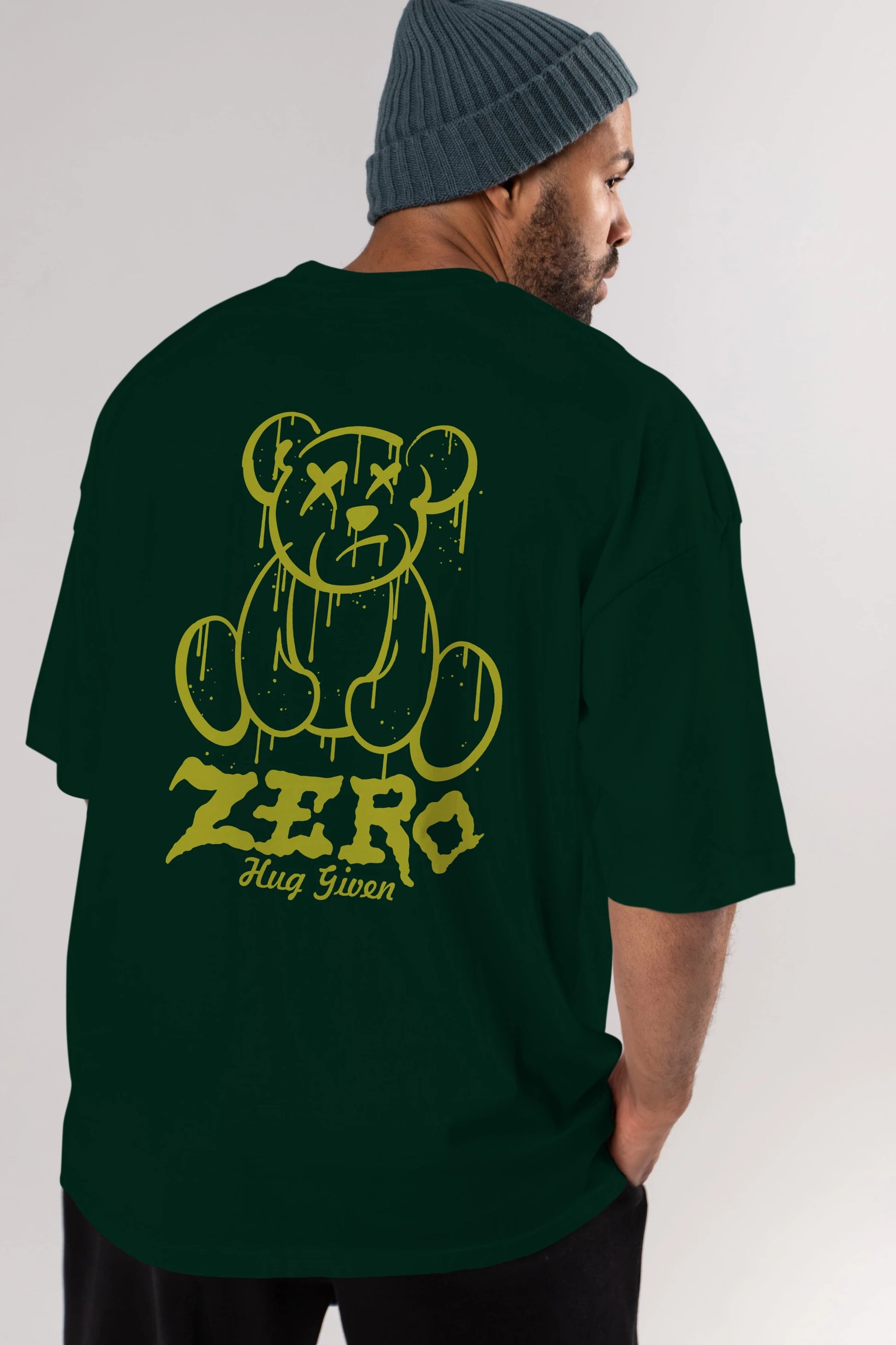 Zero Hug Given Bear Arka Baskılı Oversize t-shirt Erkek Kadın Unisex
