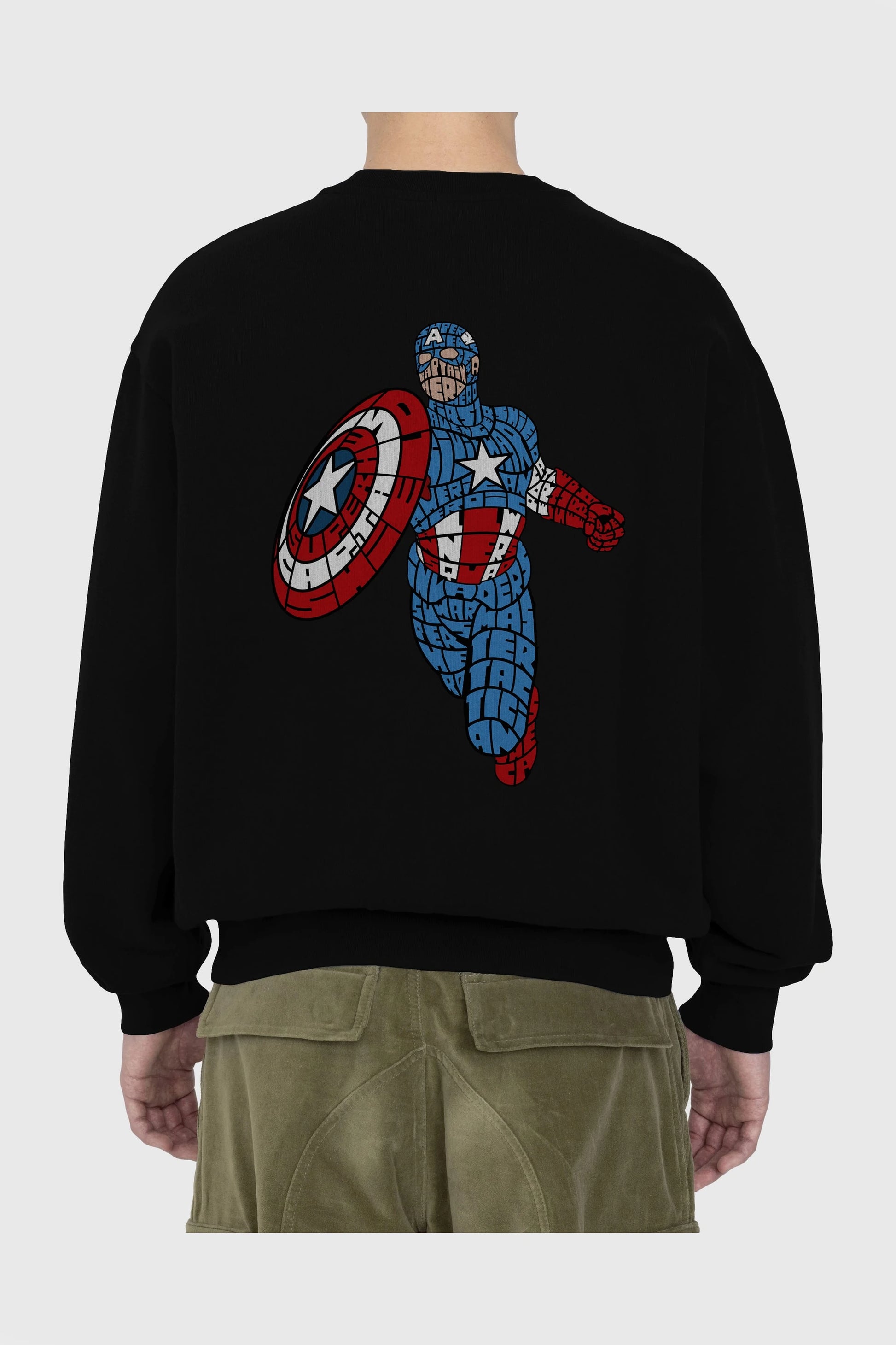 Star and Stripes Hero Arka Baskılı Oversize Sweatshirt Erkek Kadın Unisex