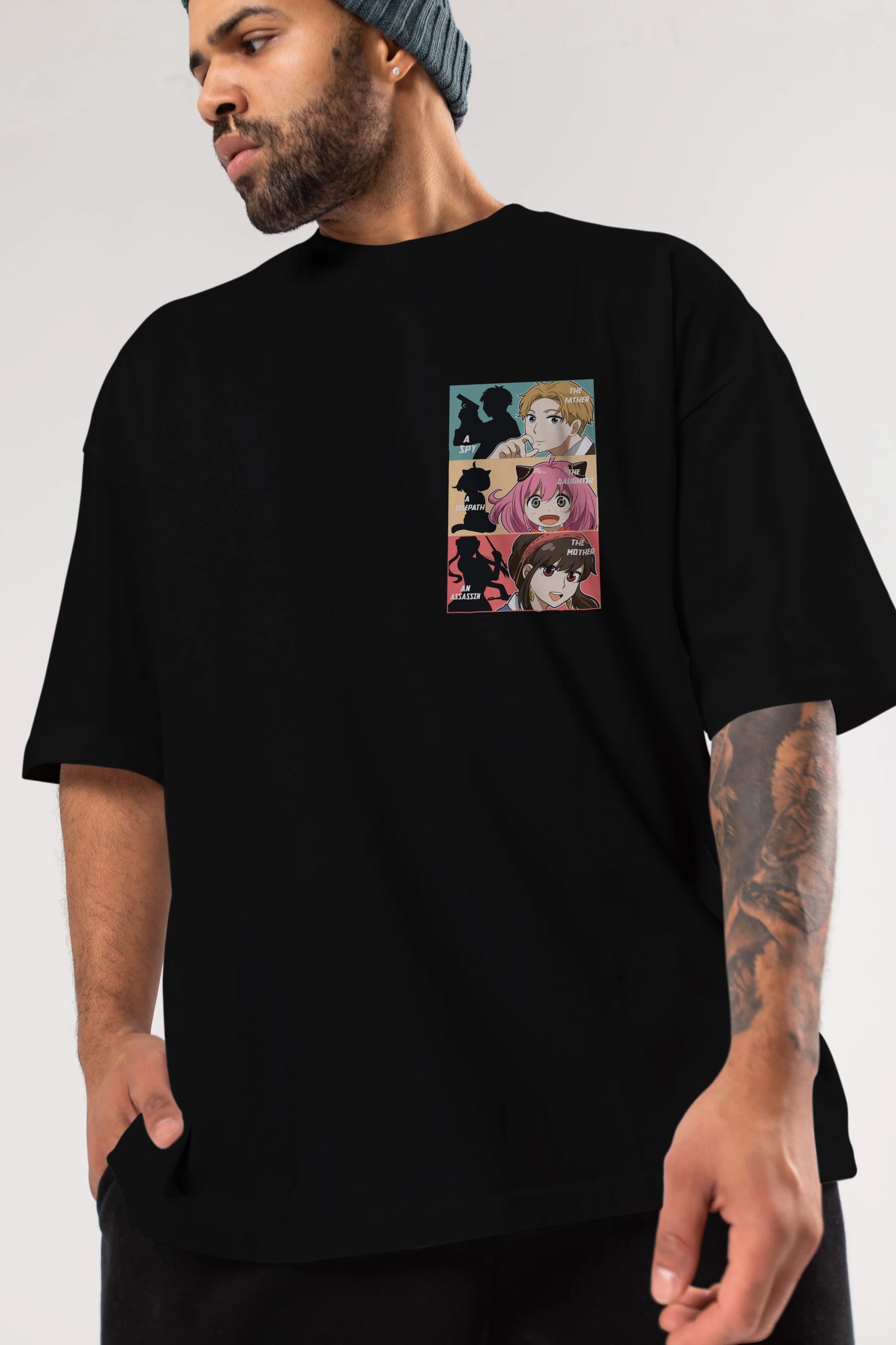 SPY X FAMILY Ön Sol Baskılı Oversize t-shirt Erkek Kadın Unisex %100 Pamuk Bisiklet Yaka tişort