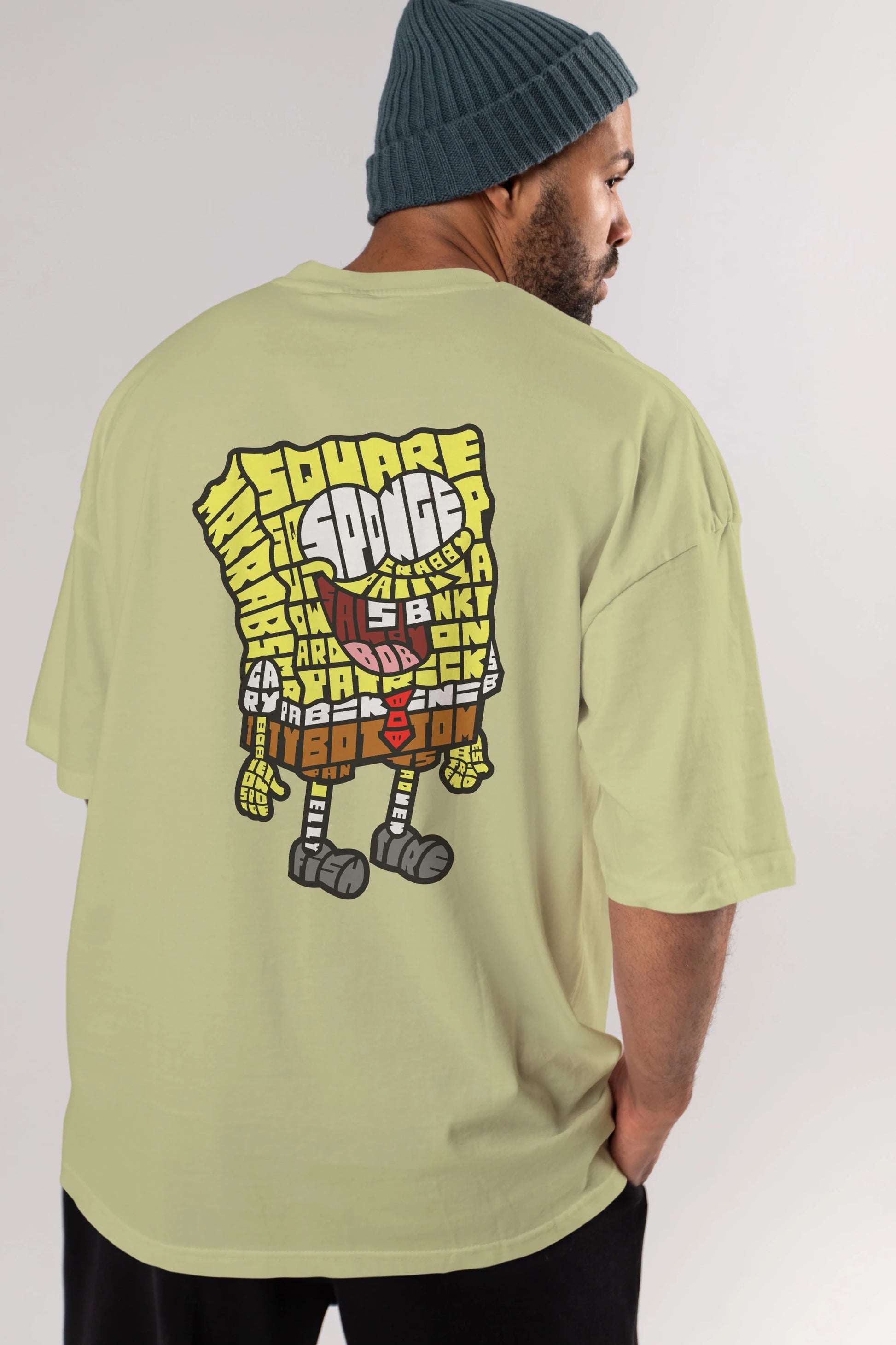 Yellow Sponge Arka Baskılı Oversize t-shirt %100 pamuk Erkek Kadın Unisex