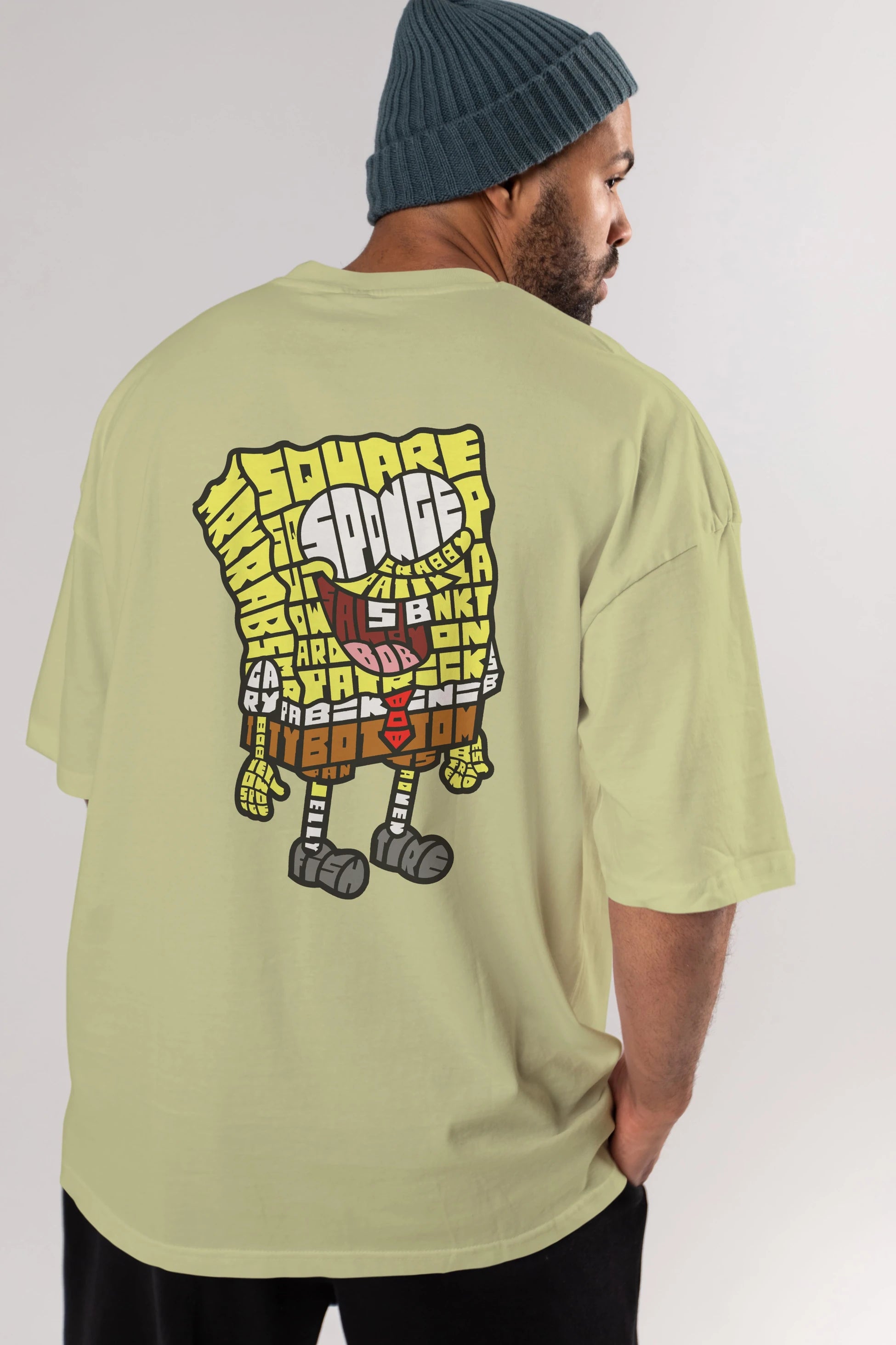 Yellow Sponge Arka Baskılı Oversize t-shirt %100 pamuk Erkek Kadın Unisex