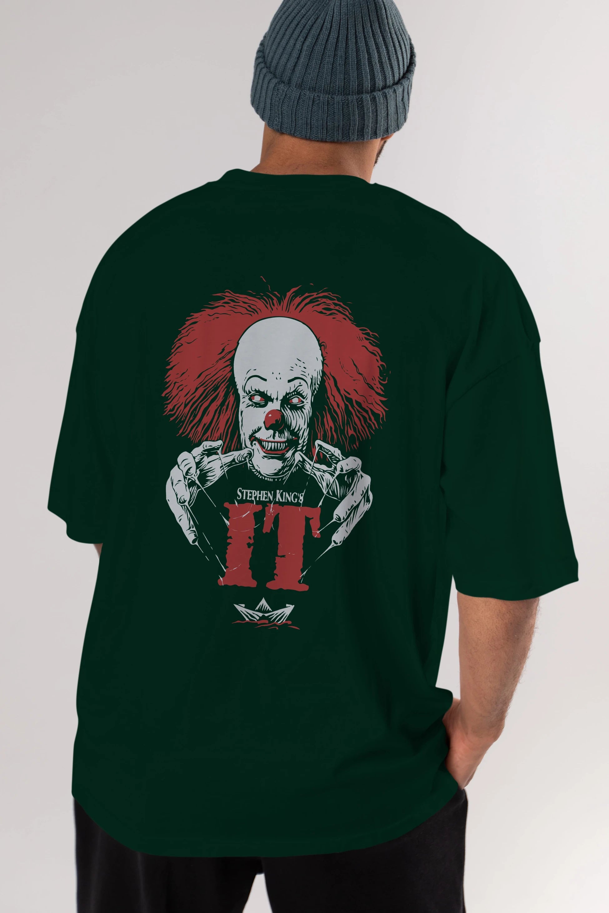 it Arka Baskılı Oversize t-shirt Erkek Kadın Unisex %100 Pamuk Bisiklet Yaka tişort