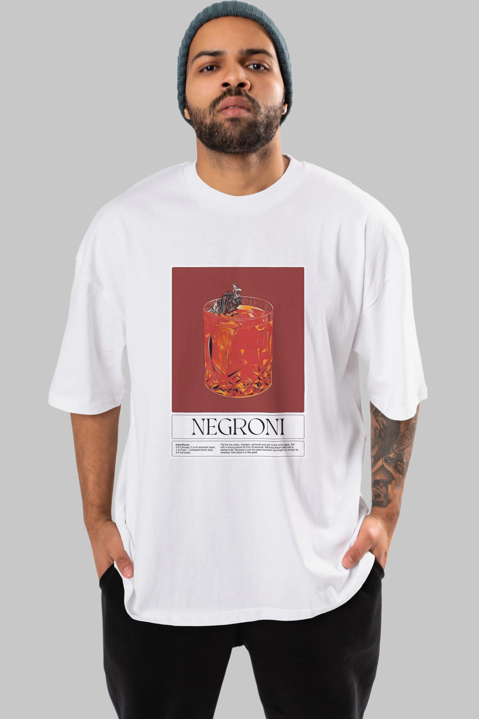 Negroni 2 Ön Baskılı Oversize t-shirt Erkek Kadın Unisex %100 Pamuk Bisiklet Yaka tişort