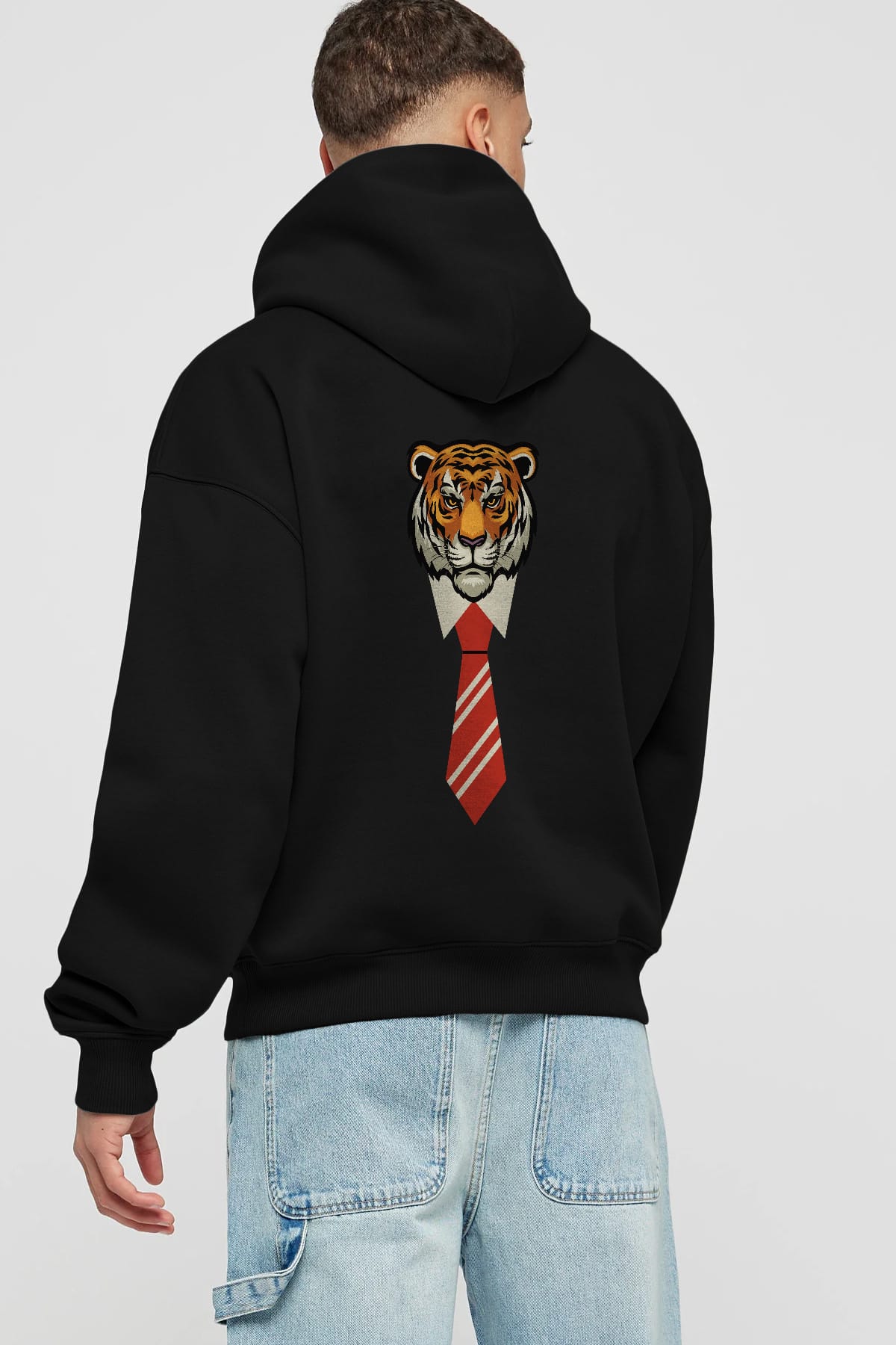 Tiger With Tie Arka Baskılı Oversize Hoodie Kapüşonlu Sweatshirt Erkek Kadın Unisex