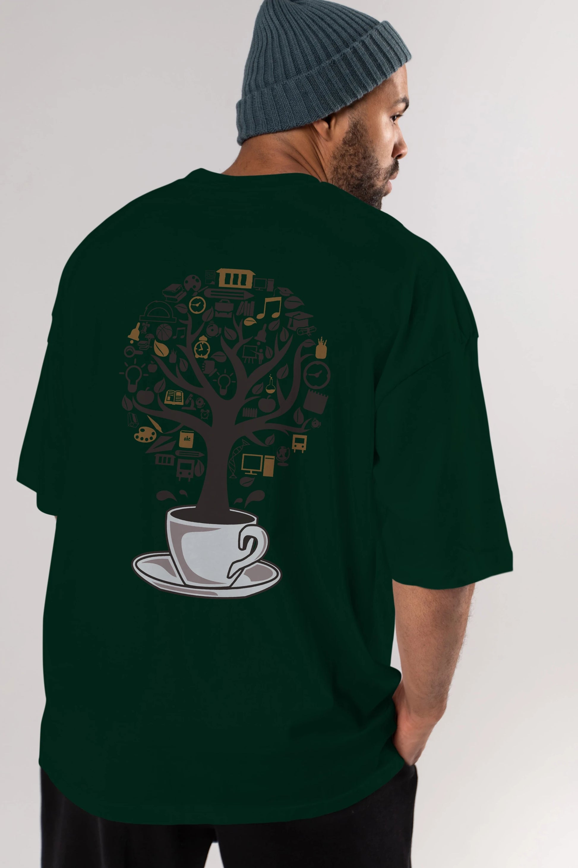 Coffee Tree Arka Baskılı Oversize t-shirt %100 pamuk Erkek Kadın Unisex