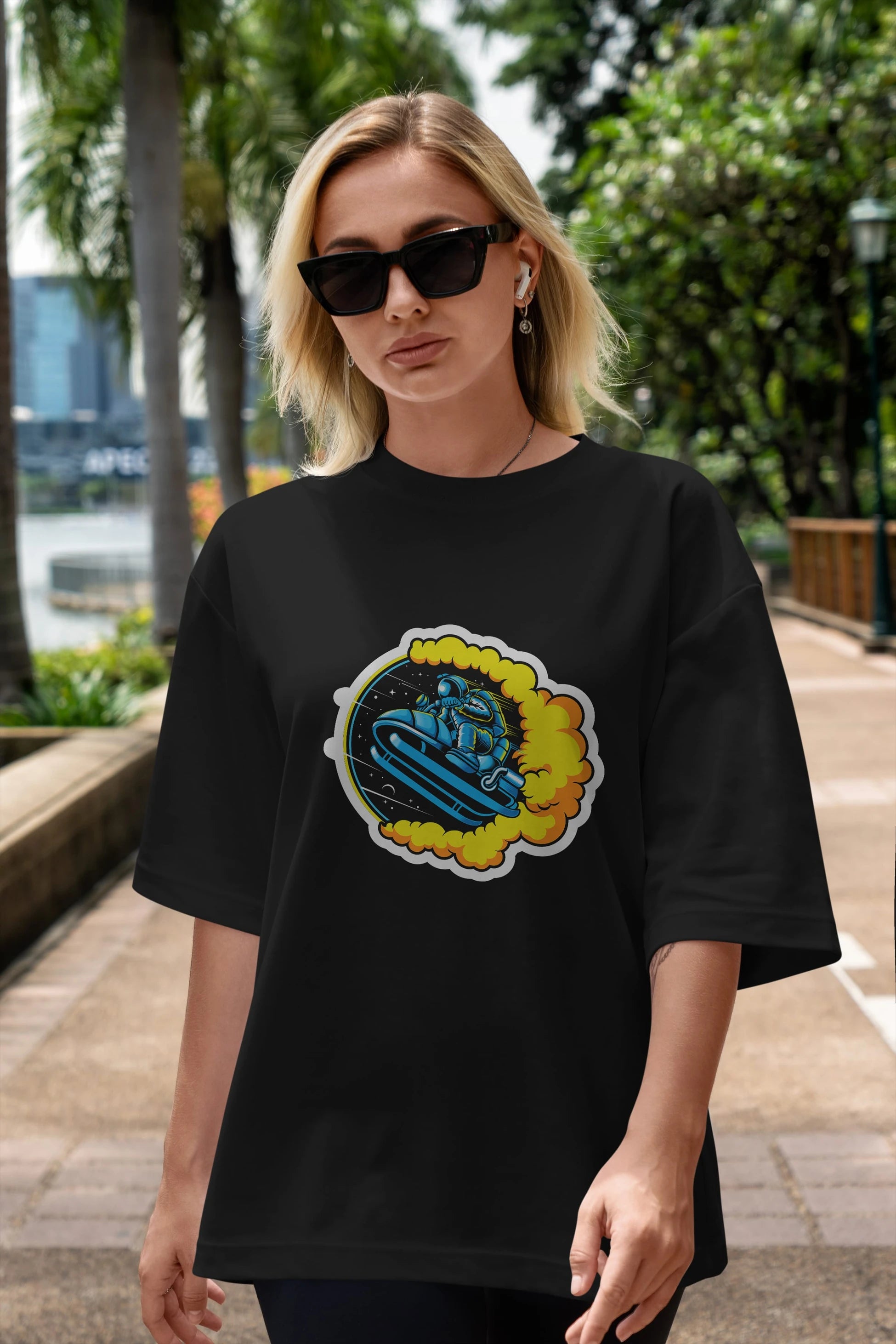 Astrojump with Snowmobile Sticker Ön Baskılı Oversize t-shirt Erkek Kadın Unisex