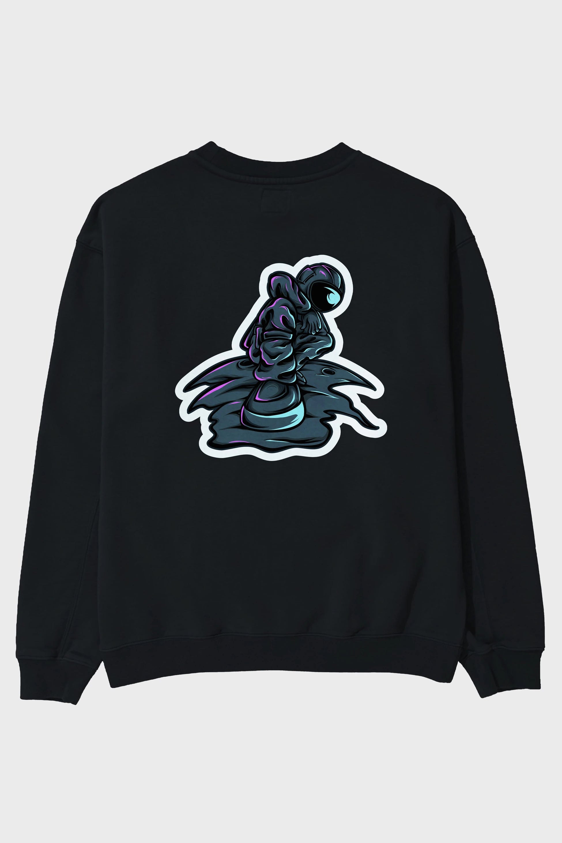 Stylish Astronaut Sticker Arka Baskılı Oversize Sweatshirt Erkek Kadın Unisex