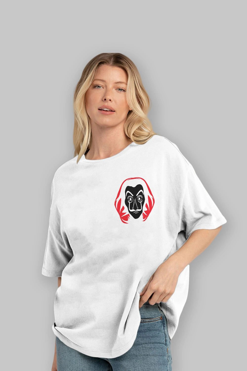 La Casa De Papel (8) Ön Sol Baskılı Oversize t-shirt Erkek Kadın Unisex %100 Pamuk Bisiklet Yaka tişort