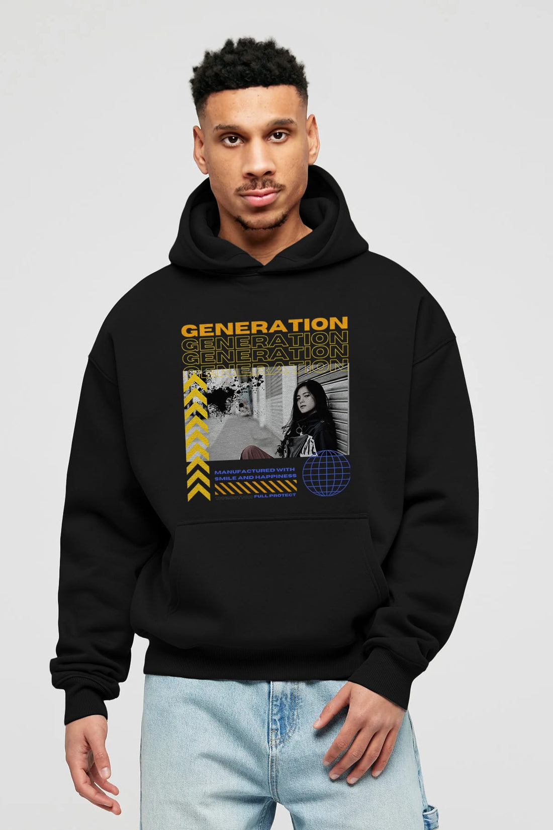 Generation Yazılı Ön Baskılı Oversize Hoodie Kapüşonlu Sweatshirt Erkek Kadın Unisex