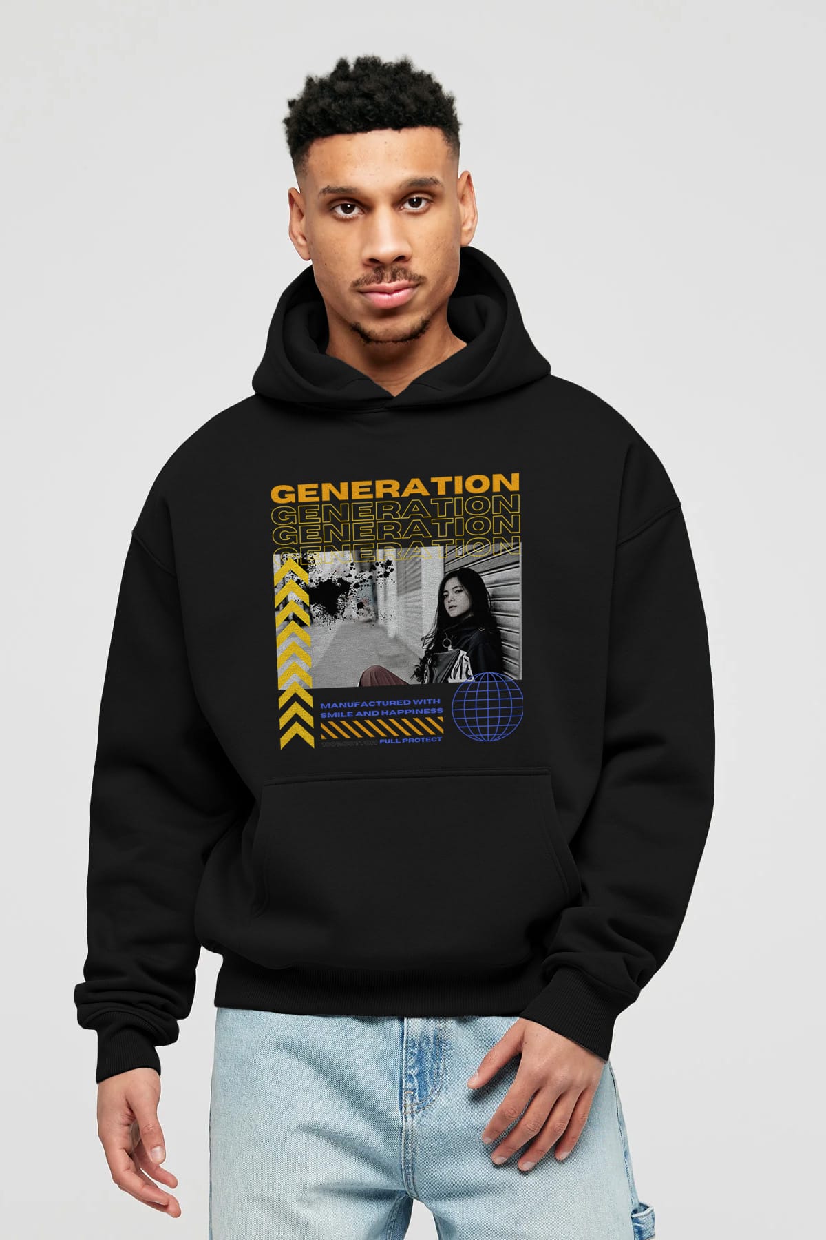 Generation Yazılı Ön Baskılı Oversize Hoodie Kapüşonlu Sweatshirt Erkek Kadın Unisex
