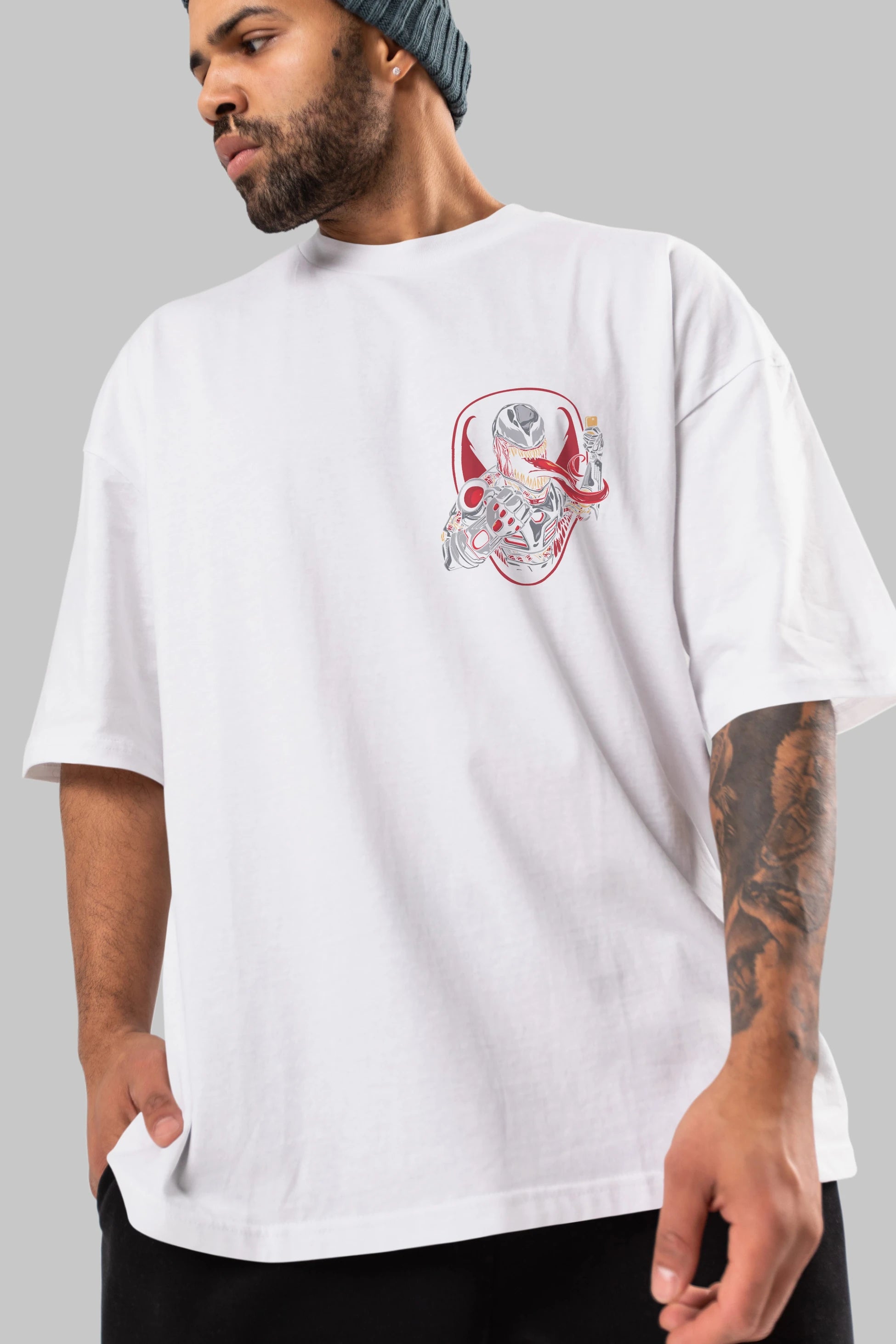 Venom (17) Ön Sol Baskılı Oversize t-shirt Erkek Kadın Unisex %100 Pamuk Bisiklet Yaka tişort