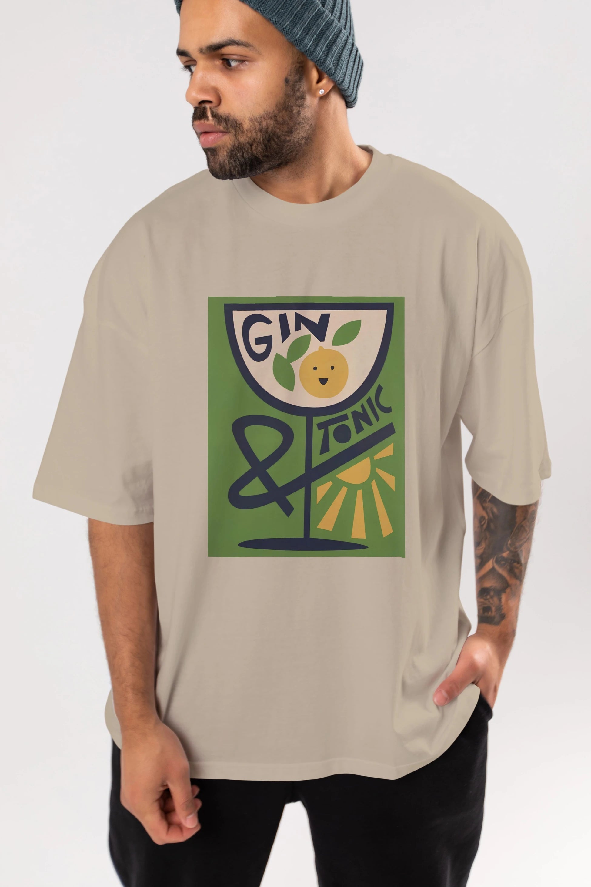 Gin Tonic 3 Ön Baskılı Oversize t-shirt Erkek Kadın Unisex %100 Pamuk Bisiklet Yaka tişort