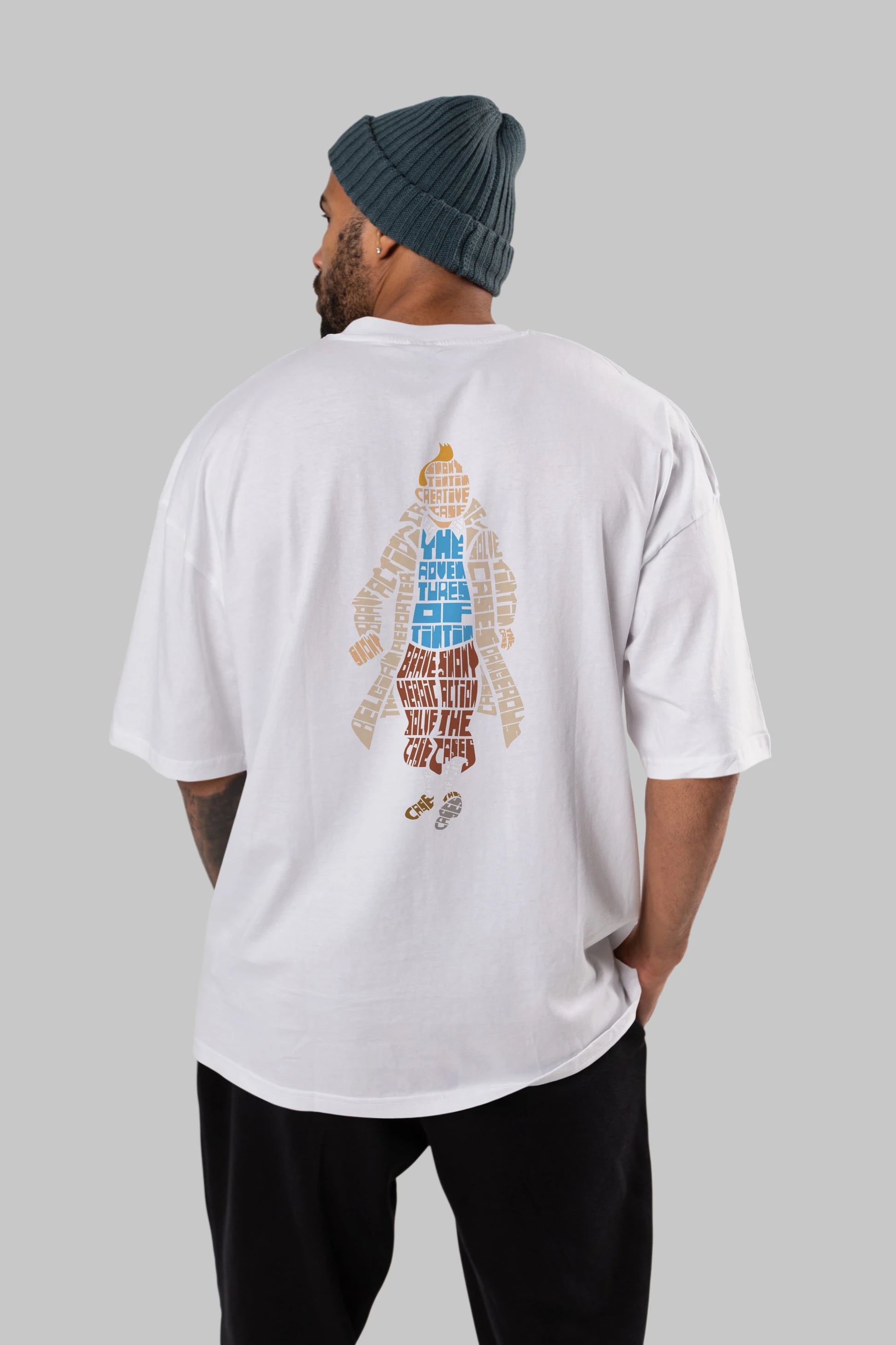 Tin Tin Arka Baskılı Oversize t-shirt %100 pamuk Erkek Kadın Unisex