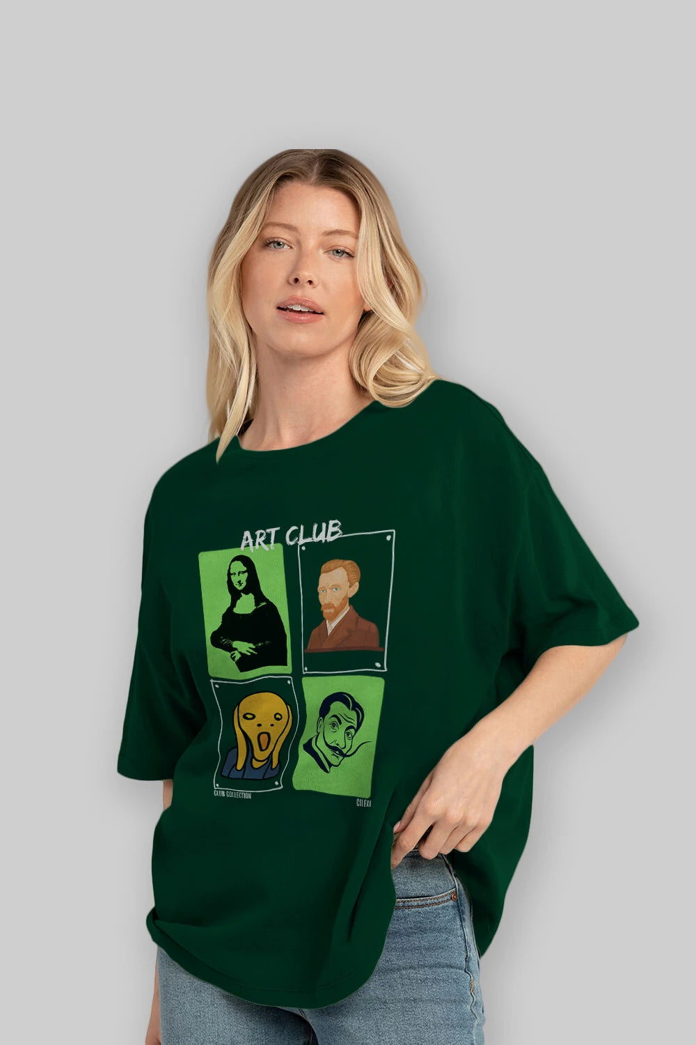 Art Club ön Baskılı Oversize t-shirt Erkek Kadın %100 Pamuk Bisiklet Yaka tişort