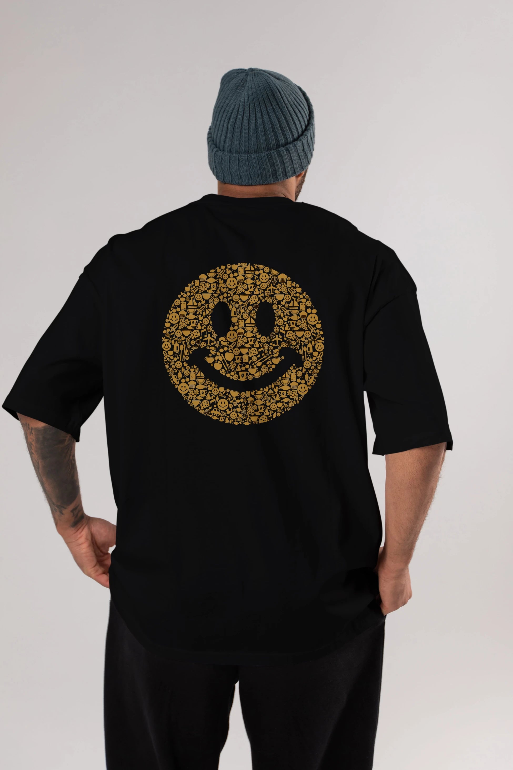 Smiley Arka Baskılı Oversize t-shirt %100 pamuk Erkek Kadın Unisex