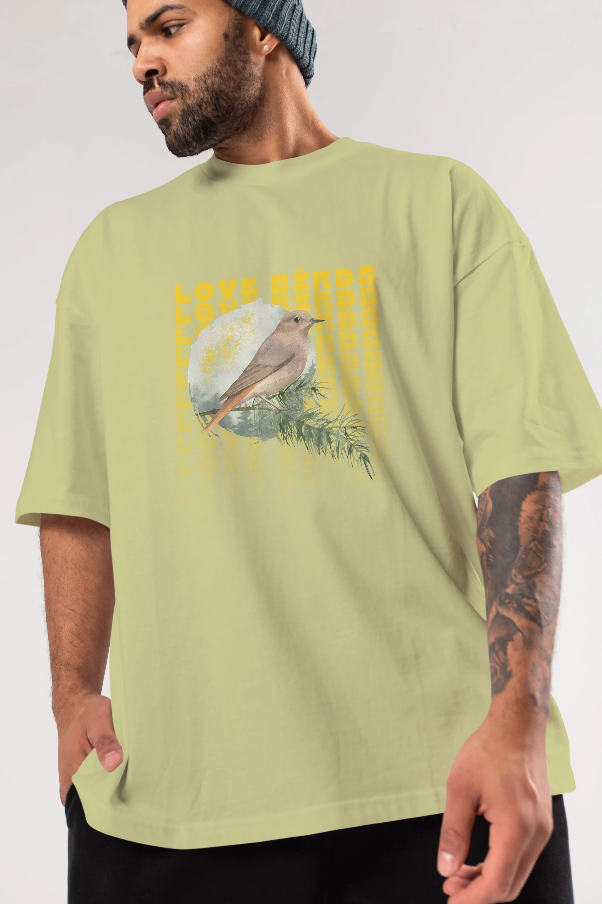 Love Birds Yazılı Ön Baskılı Oversize t-shirt Erkek Kadın Unisex
