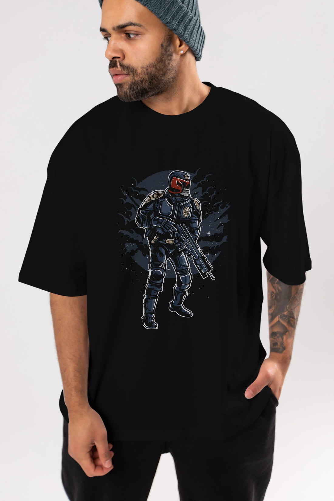 Judge Skull Ön Baskılı Oversize t-shirt Erkek Kadın Unisex %100 Pamuk tişort