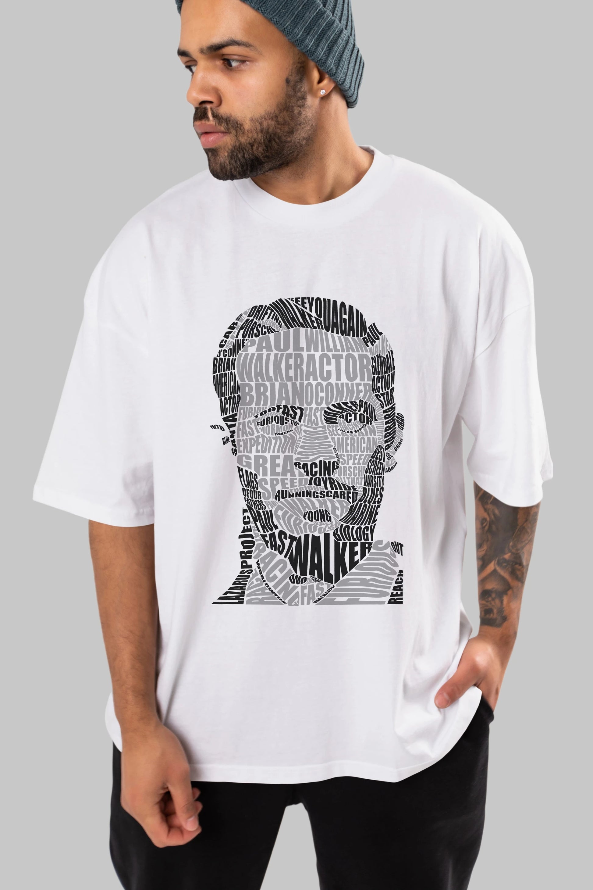 Paul Walker Calligram Ön Baskılı Oversize t-shirt %100 pamuk Erkek Kadın Unisex