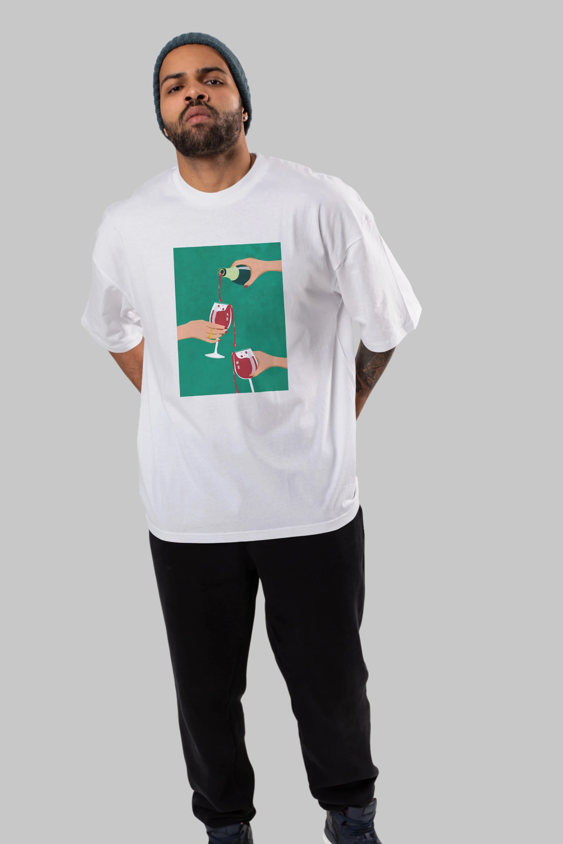 Wine 2 Ön Baskılı Oversize t-shirt Erkek Kadın Unisex %100 Pamuk Bisiklet Yaka tişort