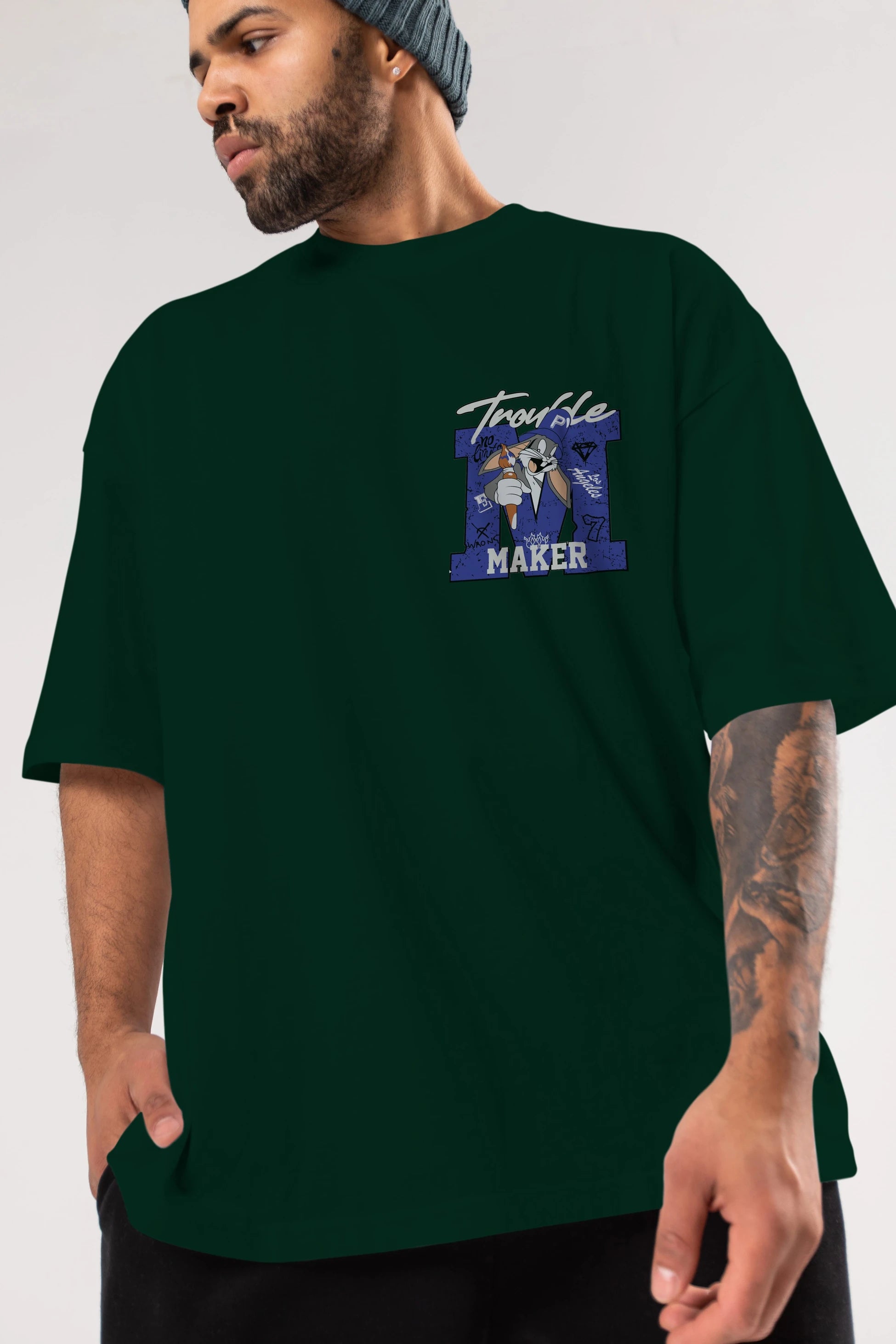 Bugs Bunny Ön Sol Baskılı Oversize t-shirt Erkek Kadın Unisex %100 Pamuk Bisiklet Yaka tişort