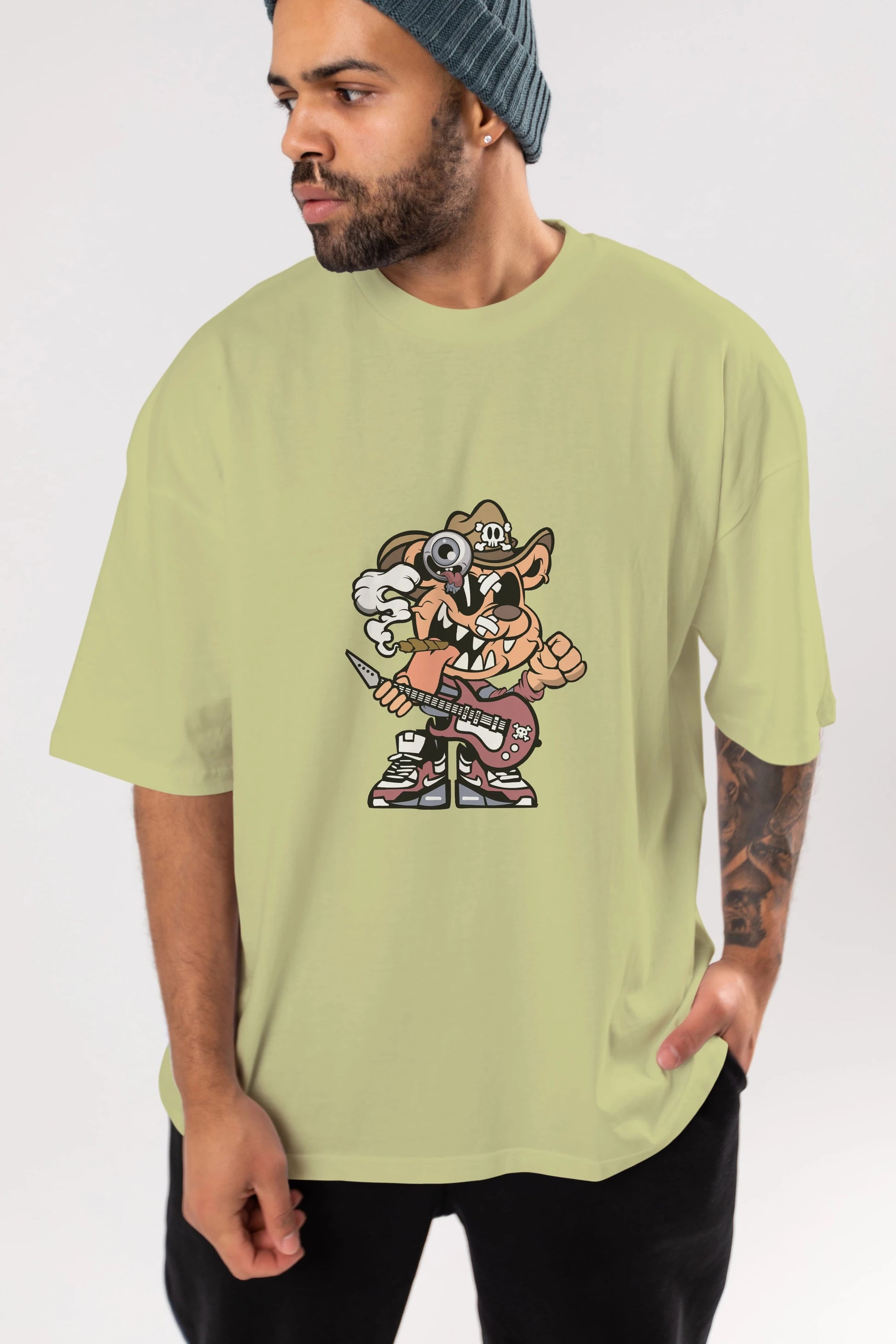 Freddy Bear Ön Baskılı Oversize t-shirt Erkek Kadın Unisex %100 Pamuk tişort