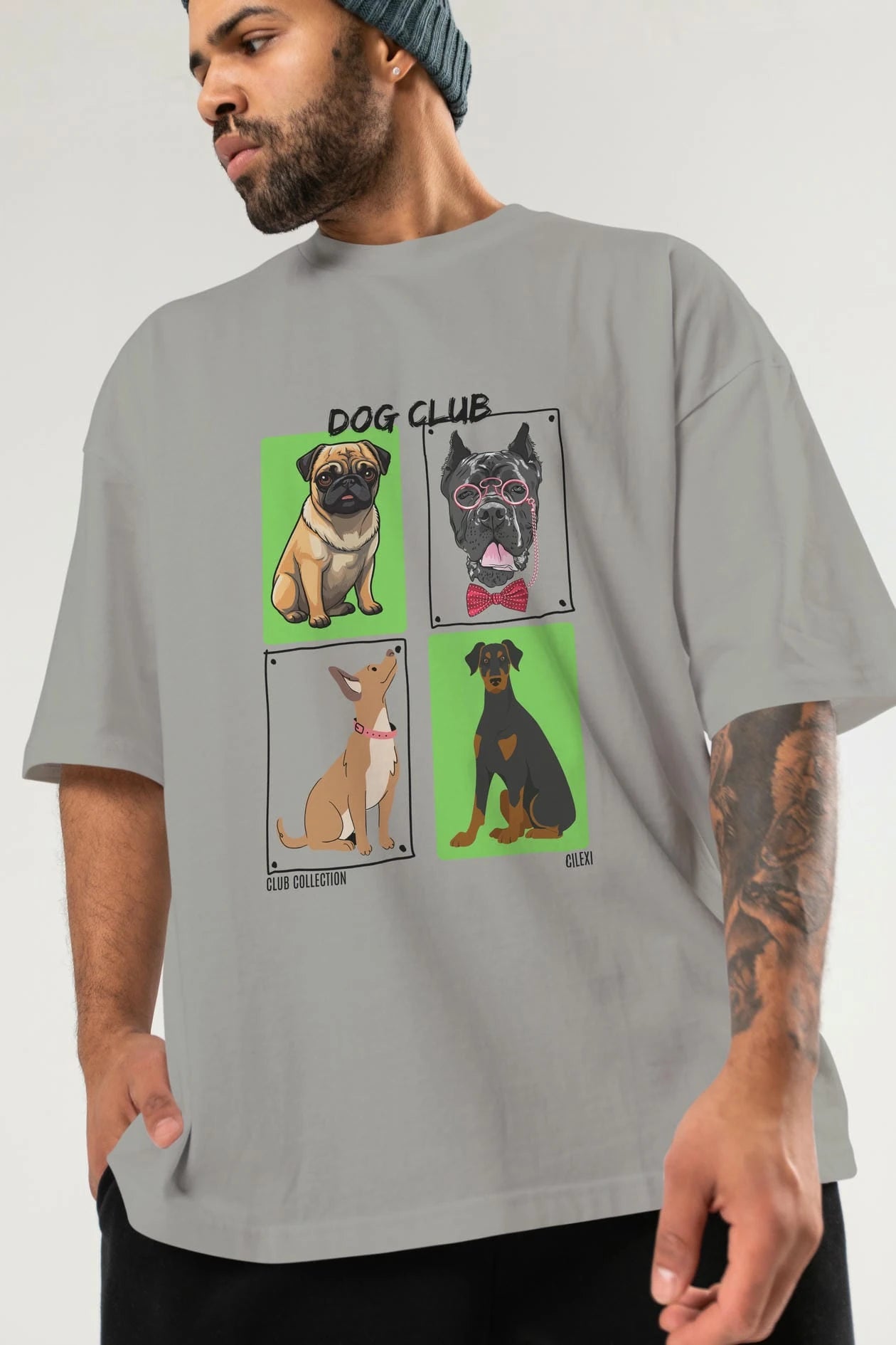 Dog Club ön Baskılı Oversize t-shirt Erkek Kadın %100 Pamuk Bisiklet Yaka tişort