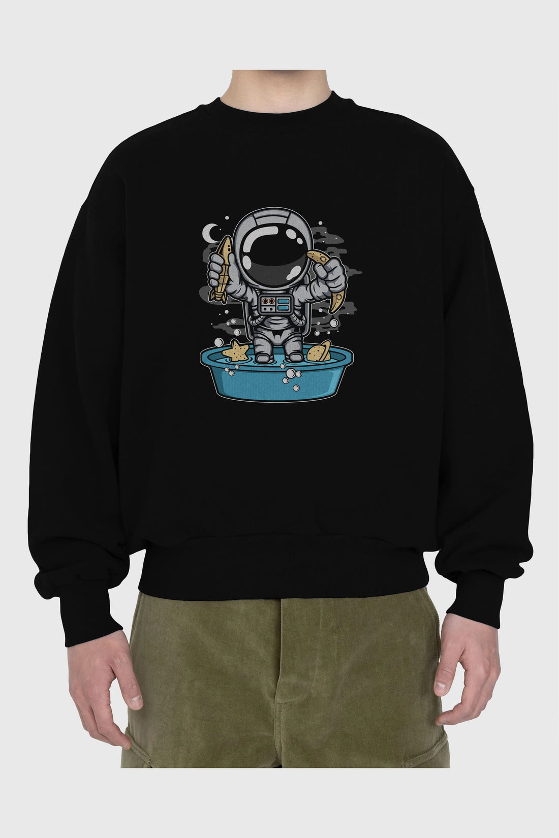 Astronaut Bath Tub Ön Baskılı Oversize Sweatshirt Erkek Kadın Unisex