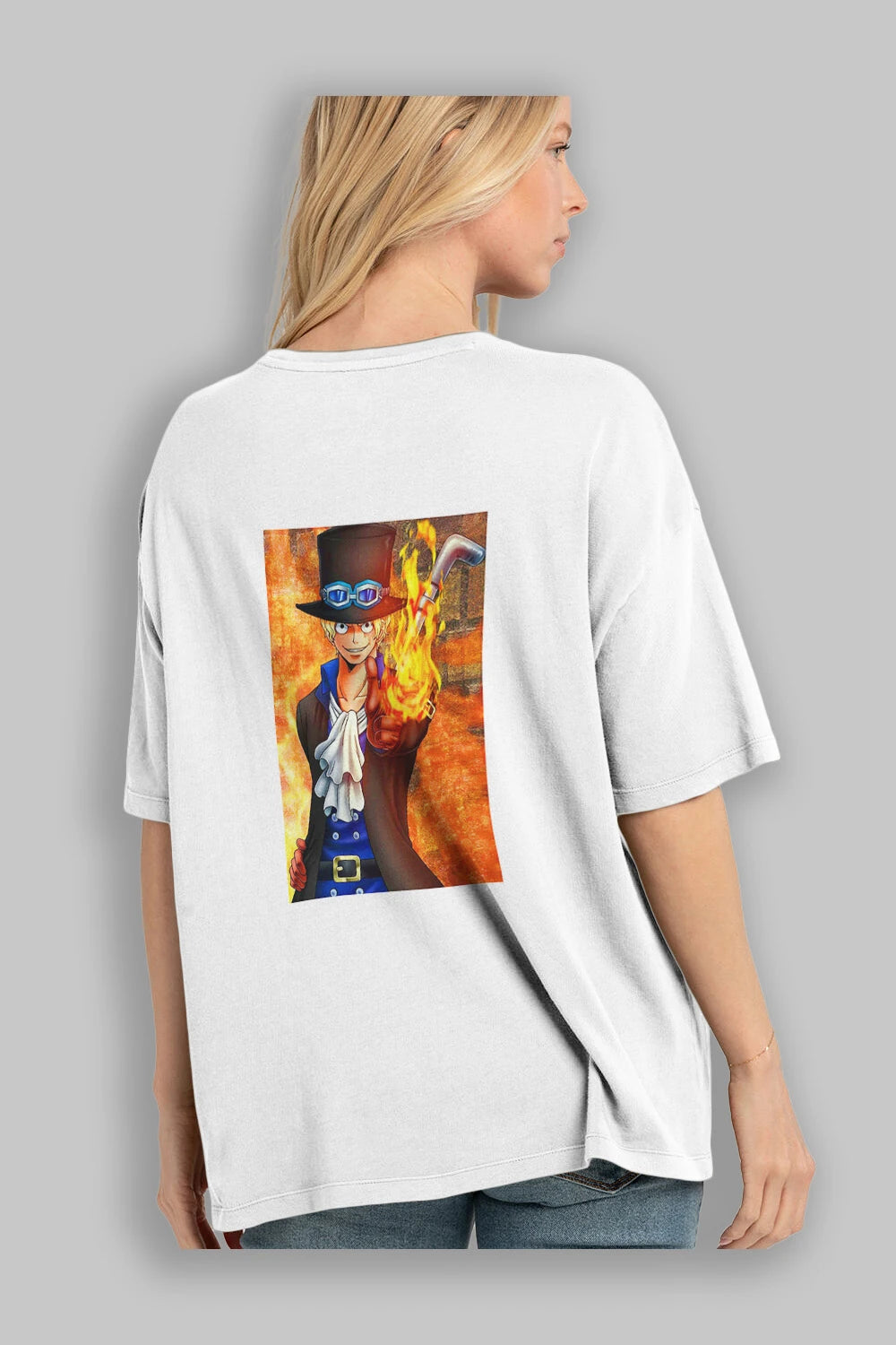 Sabo Anime Arka Baskılı Oversize t-shirt Erkek Kadın Unisex %100 pamuk tişort