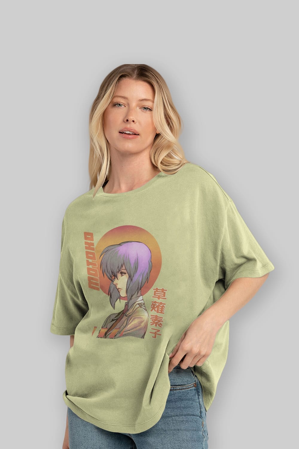 Motoko Kusanagi 10 Anime Ön Baskılı Oversize t-shirt %100 pamuk Erkek Kadın Unisex