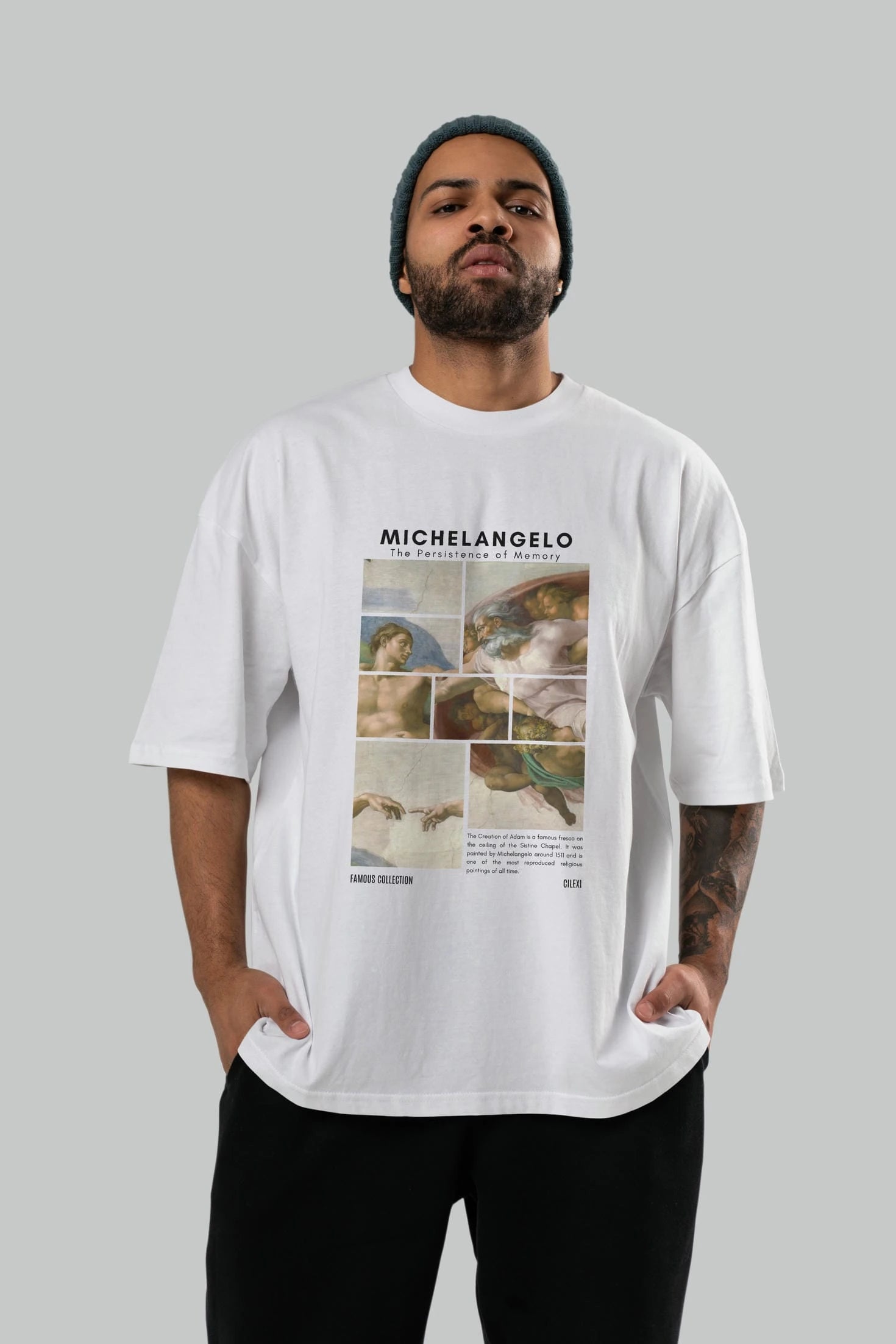 Michelangelo ön Baskılı Oversize t-shirt Erkek Kadın Bisiklet Yaka Pamuk tişort