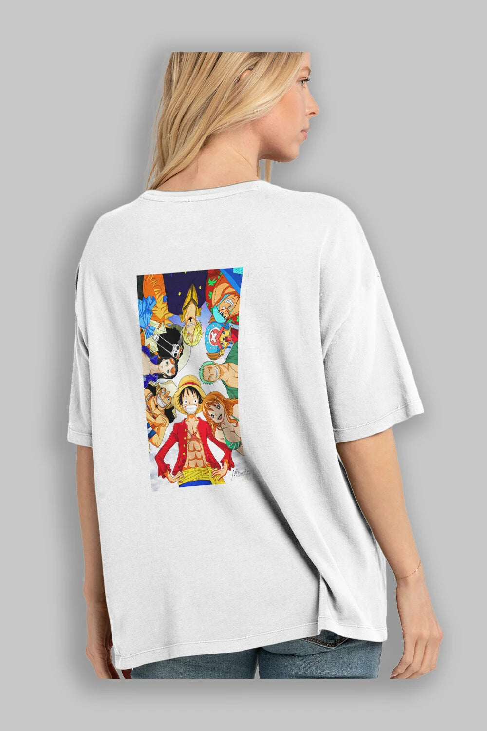 Luffy Strahwat Anime Arka Baskılı Oversize t-shirt Erkek Kadın Unisex %100 pamuk tişort